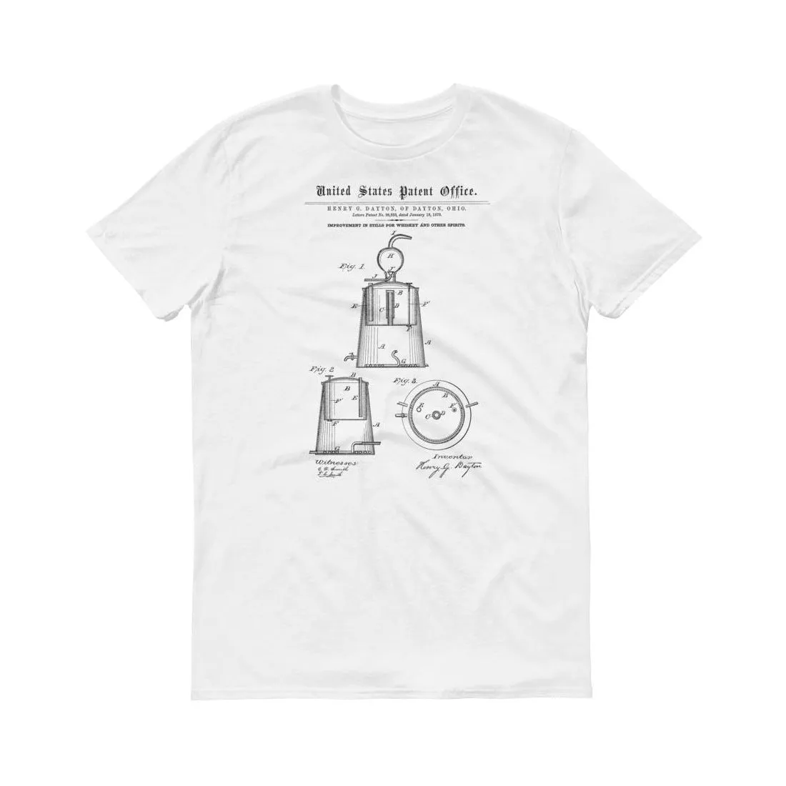 1870 Whiskey Still Patent T-Shirt - Patent t-shirt, Old Patent T-Shirt, Whisky T-Shirt, Old Still T-Shirt, Whiskey Making, Moonshine T-Shirt