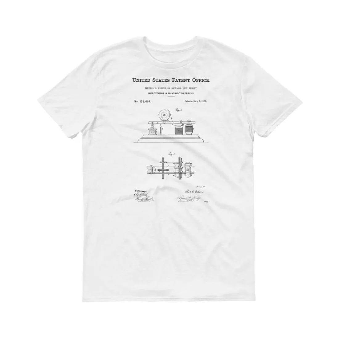 1872 Edison Telegraph Patent T-Shirt - Edison Patent, Telegraph T-shirt, Edison T-Shirt, Thomas A. Edison, Edison Patent T-Shirt