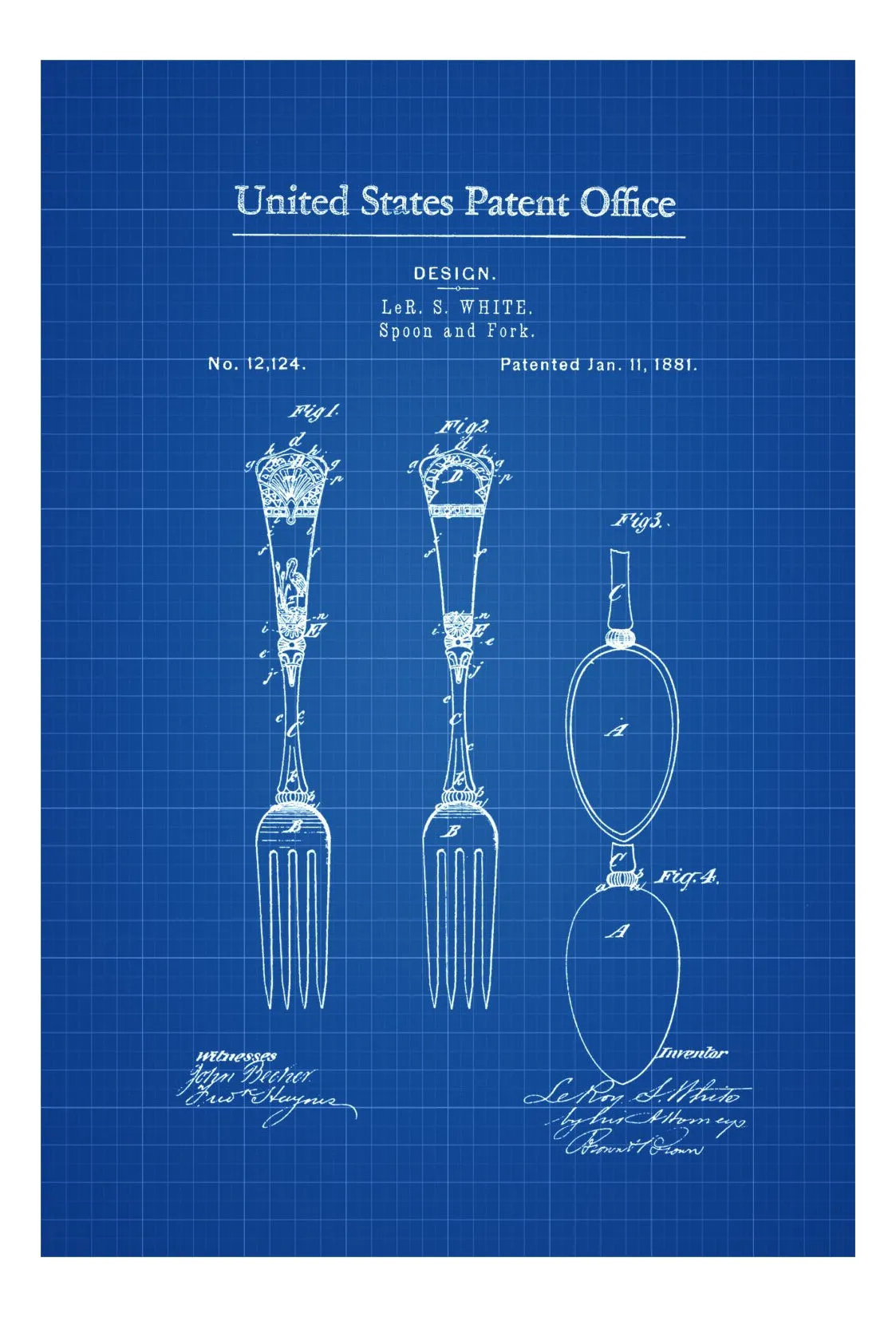 1881 Victorian Spoon and Fork Patent - Kitchen Decor, Restaurant Decor, Patent Print, Wall Decor, Chef Gift, Cooking Patent, Cook Gift