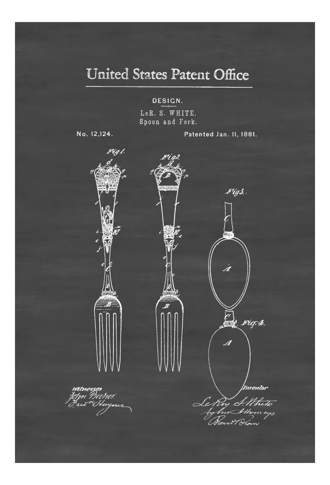 1881 Victorian Spoon and Fork Patent - Kitchen Decor, Restaurant Decor, Patent Print, Wall Decor, Chef Gift, Cooking Patent, Cook Gift