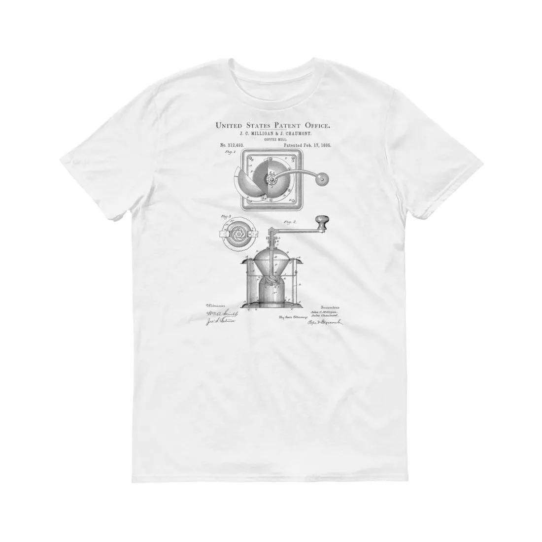 1885 Coffee Grinder Patent T-Shirt - Coffee Lover Gift, Old Patent T-shirt, Coffee Grinder T-Shirt, Coffee T-shirt, Coffee Art, Patent Shirt