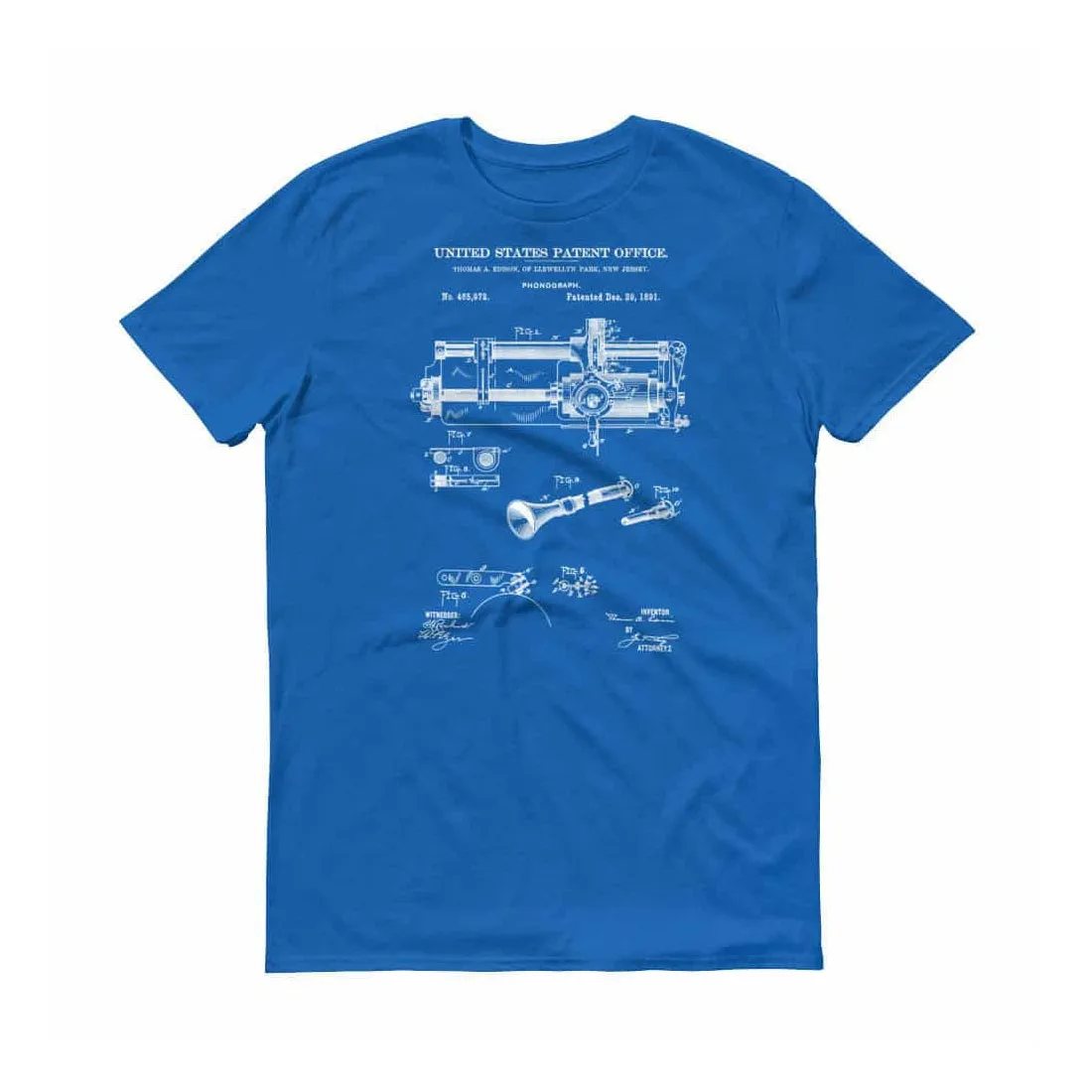 1891 Edison Phonograph Patent T-Shirt - Phonograph T-Shirt, Edison T-Shirt, Edison Patent, Thomas Edison Invention, Gramophone Patent
