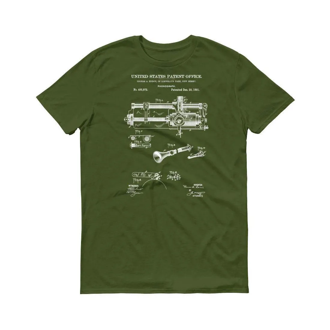 1891 Edison Phonograph Patent T-Shirt - Phonograph T-Shirt, Edison T-Shirt, Edison Patent, Thomas Edison Invention, Gramophone Patent