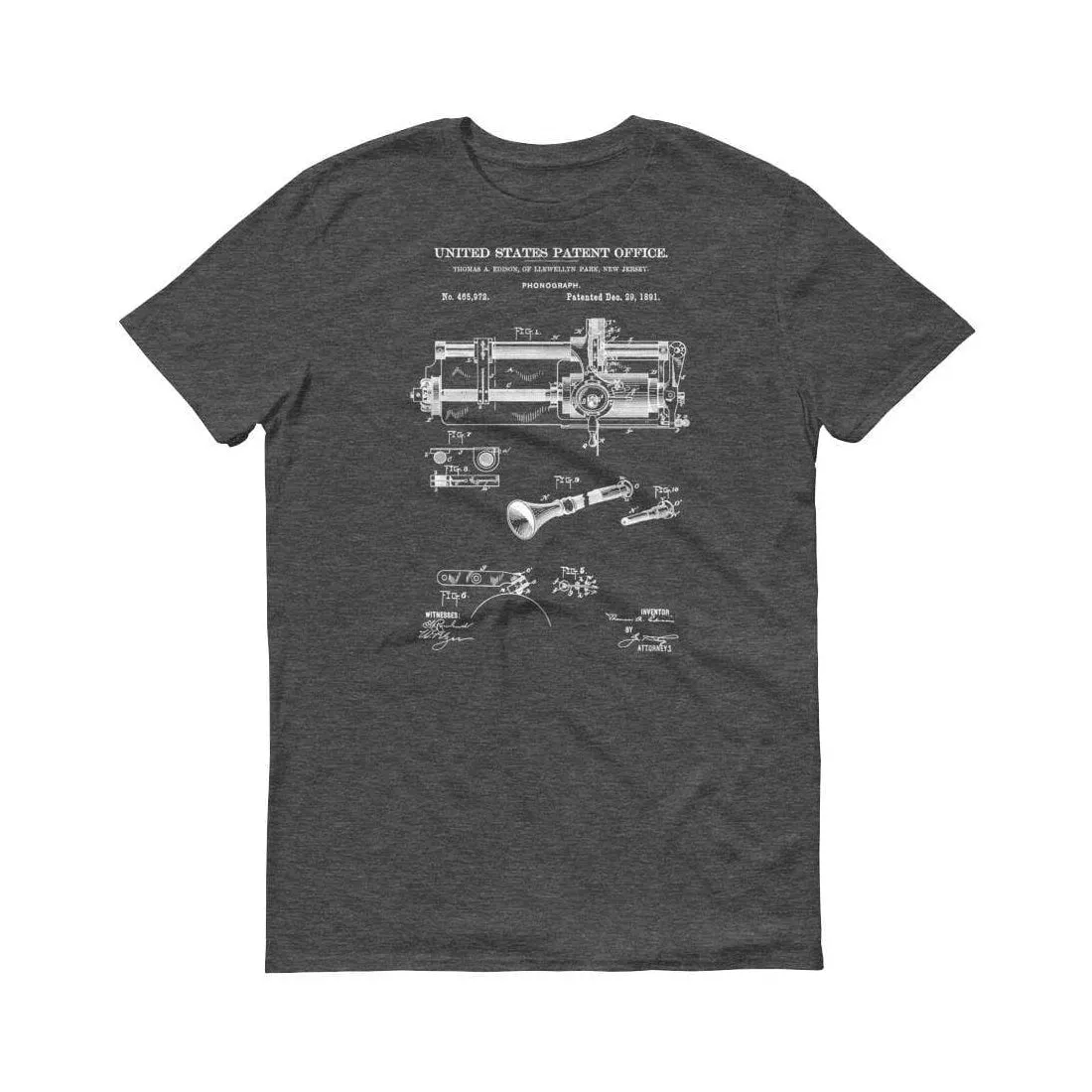 1891 Edison Phonograph Patent T-Shirt - Phonograph T-Shirt, Edison T-Shirt, Edison Patent, Thomas Edison Invention, Gramophone Patent