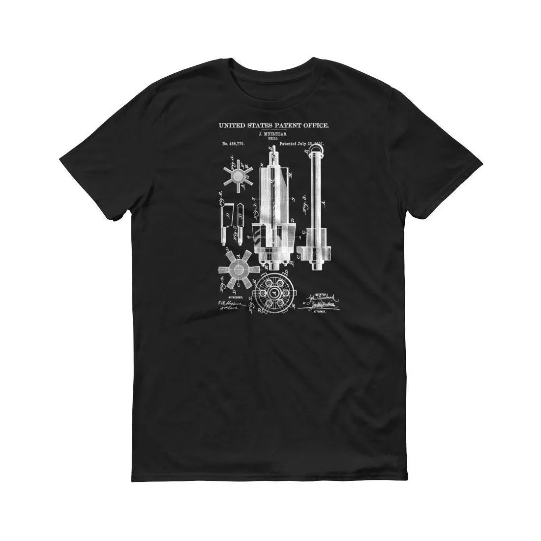 1891 Mining Drill Patent T-Shirt - Patent Shirt, Vintage Equipment, Old patent T-Shirt, Mining Drill T-Shirt, Mining Patent Shirt