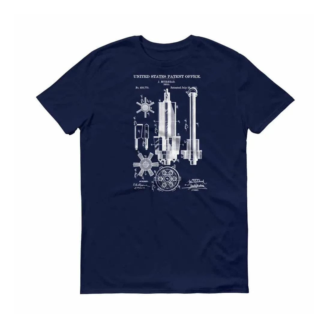 1891 Mining Drill Patent T-Shirt - Patent Shirt, Vintage Equipment, Old patent T-Shirt, Mining Drill T-Shirt, Mining Patent Shirt