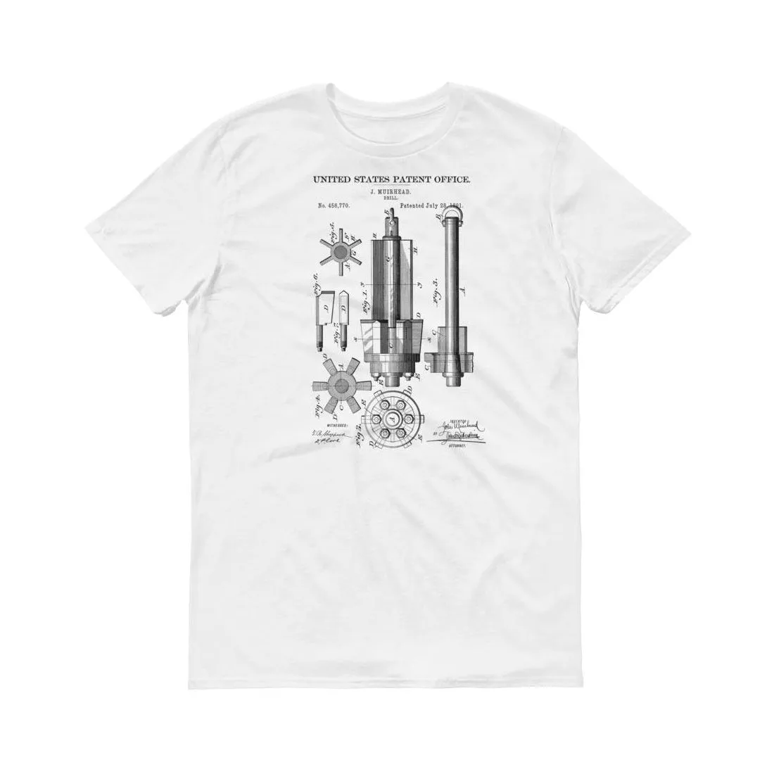 1891 Mining Drill Patent T-Shirt - Patent Shirt, Vintage Equipment, Old patent T-Shirt, Mining Drill T-Shirt, Mining Patent Shirt