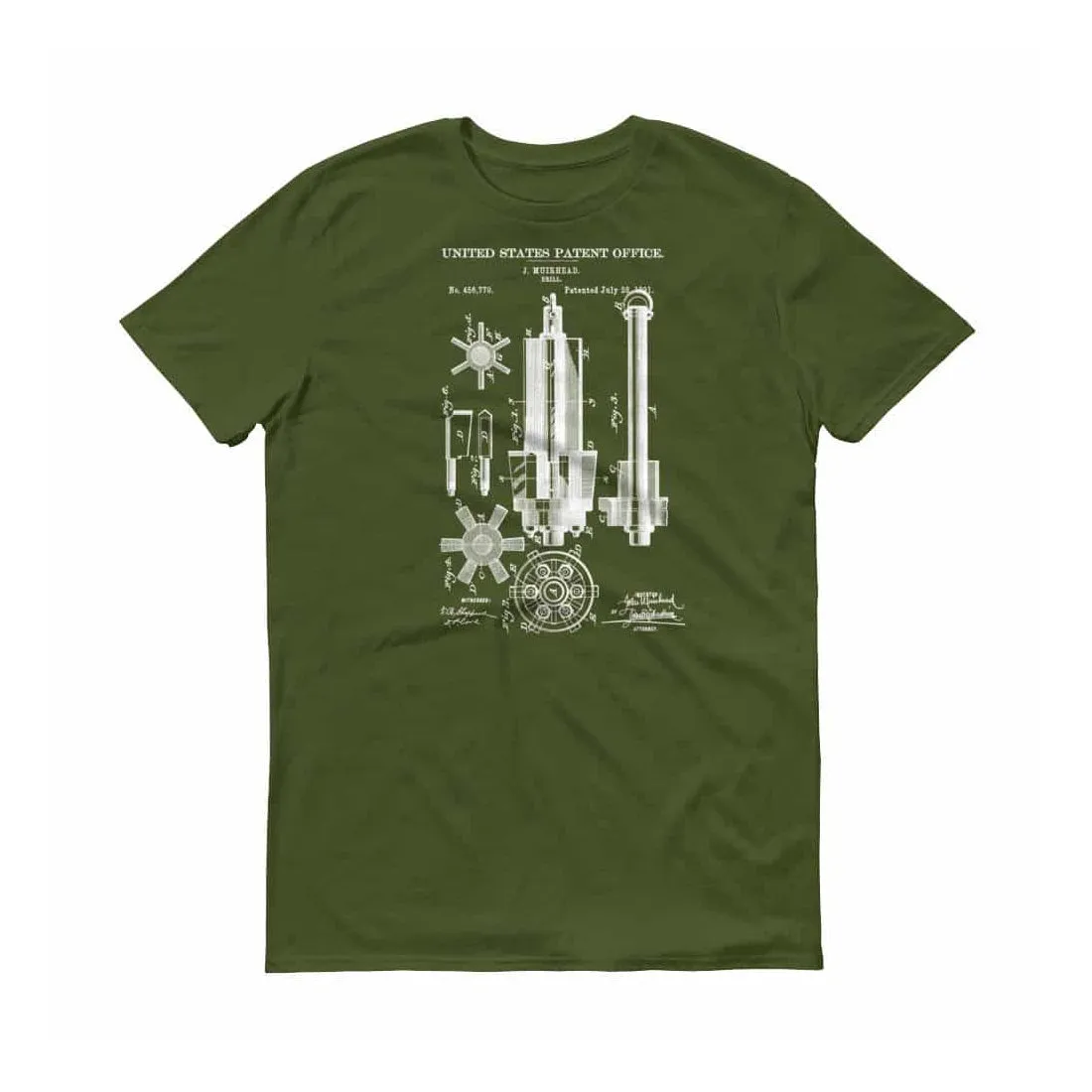 1891 Mining Drill Patent T-Shirt - Patent Shirt, Vintage Equipment, Old patent T-Shirt, Mining Drill T-Shirt, Mining Patent Shirt