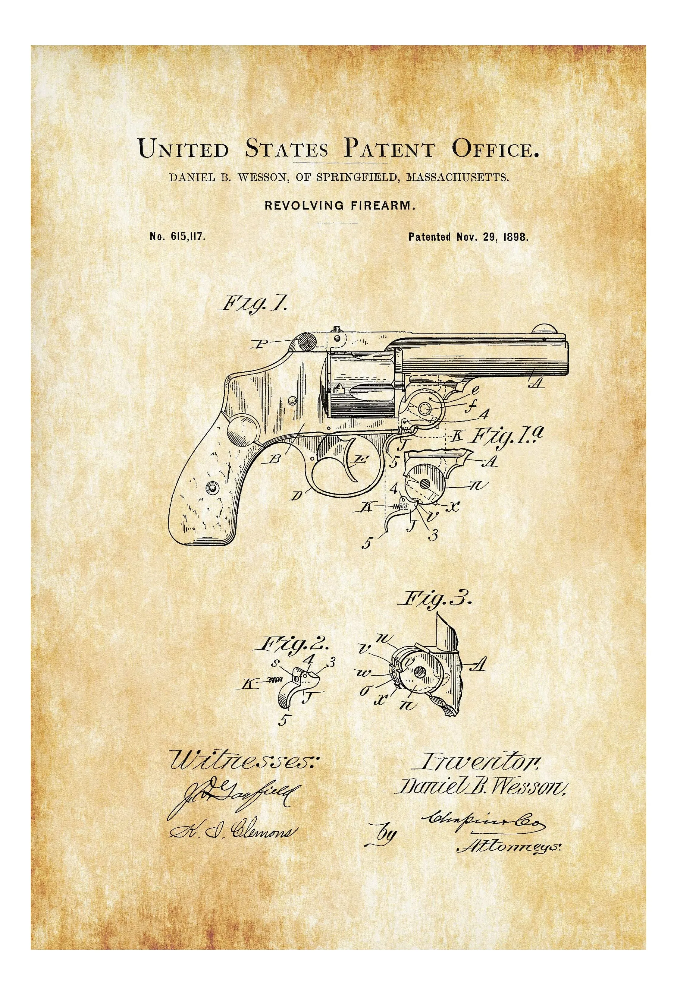1898 Smith and Wesson Revolver Patent - Patent Print, Gun Art, Firearm Art, Revolver, Gun Enthusiast, Antique Gun, Gun Lover, Gun Patent