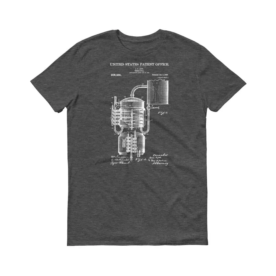 1909 Whisky Still Patent T-Shirt -  Whisky T-Shirt, Old Still T-Shirt, Patent Shirt, Old Patent T-Shirt, Whiskey Making, Moonshine T-Shirt