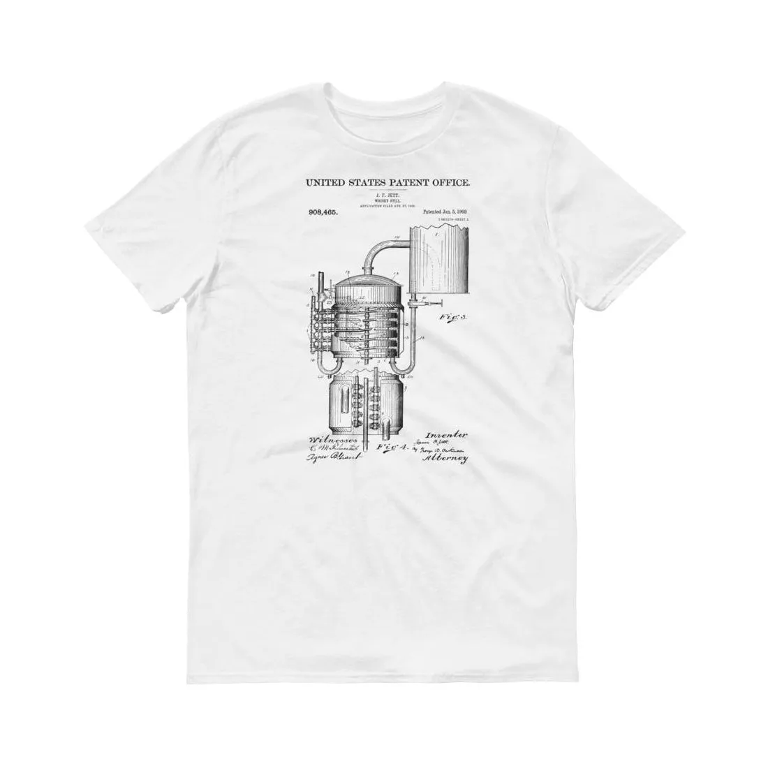 1909 Whisky Still Patent T-Shirt -  Whisky T-Shirt, Old Still T-Shirt, Patent Shirt, Old Patent T-Shirt, Whiskey Making, Moonshine T-Shirt