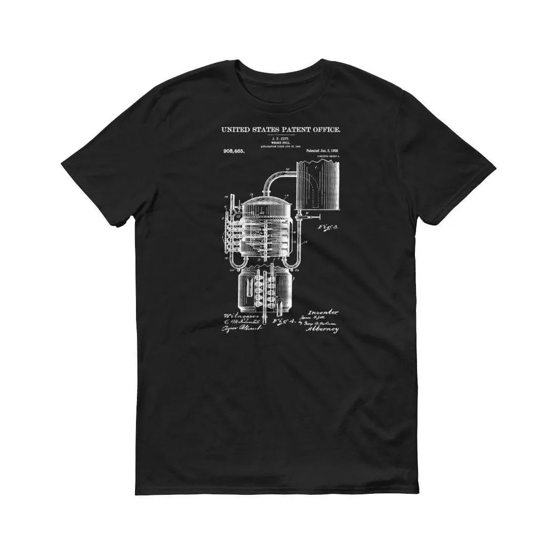 1909 Whisky Still Patent T-Shirt -  Whisky T-Shirt, Old Still T-Shirt, Patent Shirt, Old Patent T-Shirt, Whiskey Making, Moonshine T-Shirt