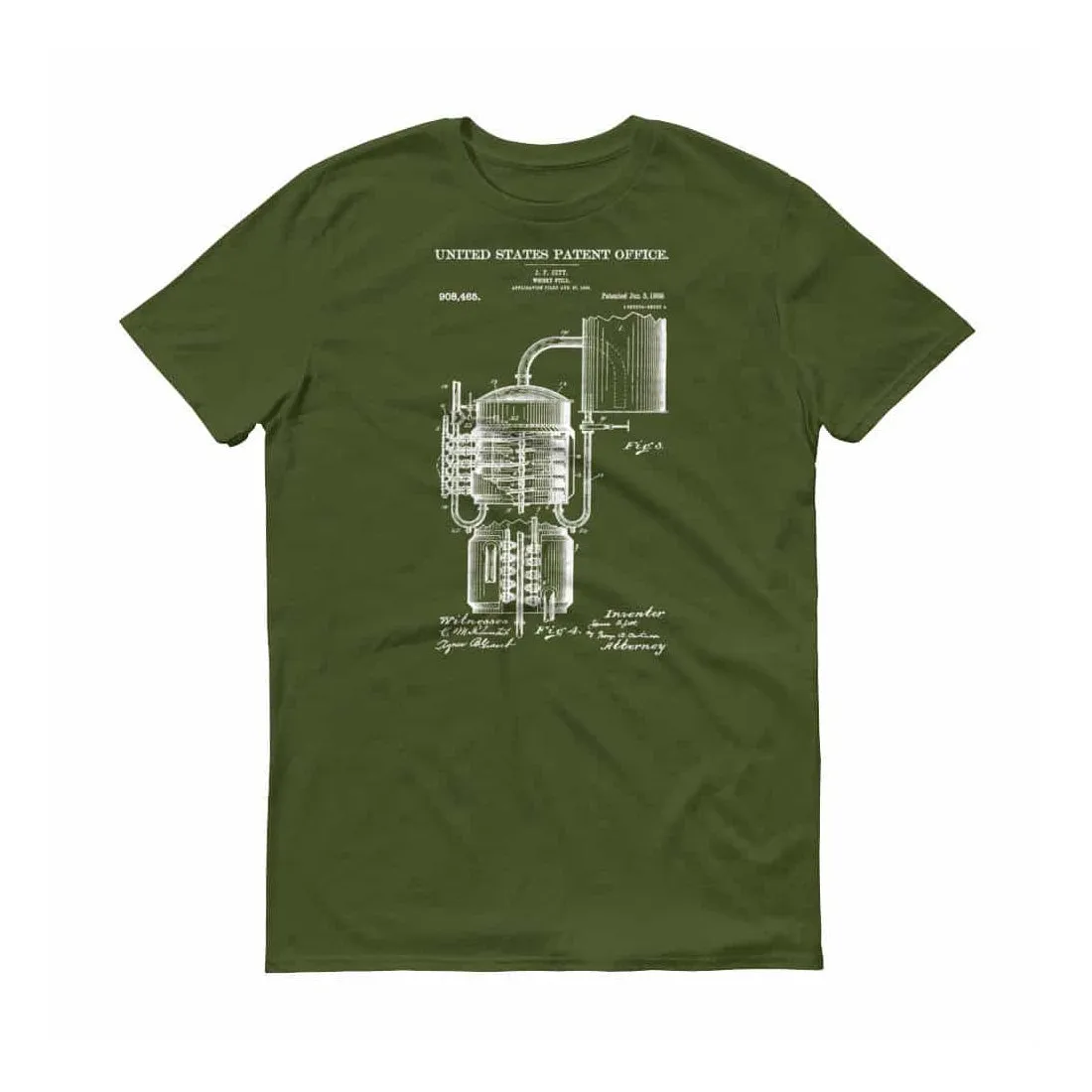 1909 Whisky Still Patent T-Shirt -  Whisky T-Shirt, Old Still T-Shirt, Patent Shirt, Old Patent T-Shirt, Whiskey Making, Moonshine T-Shirt