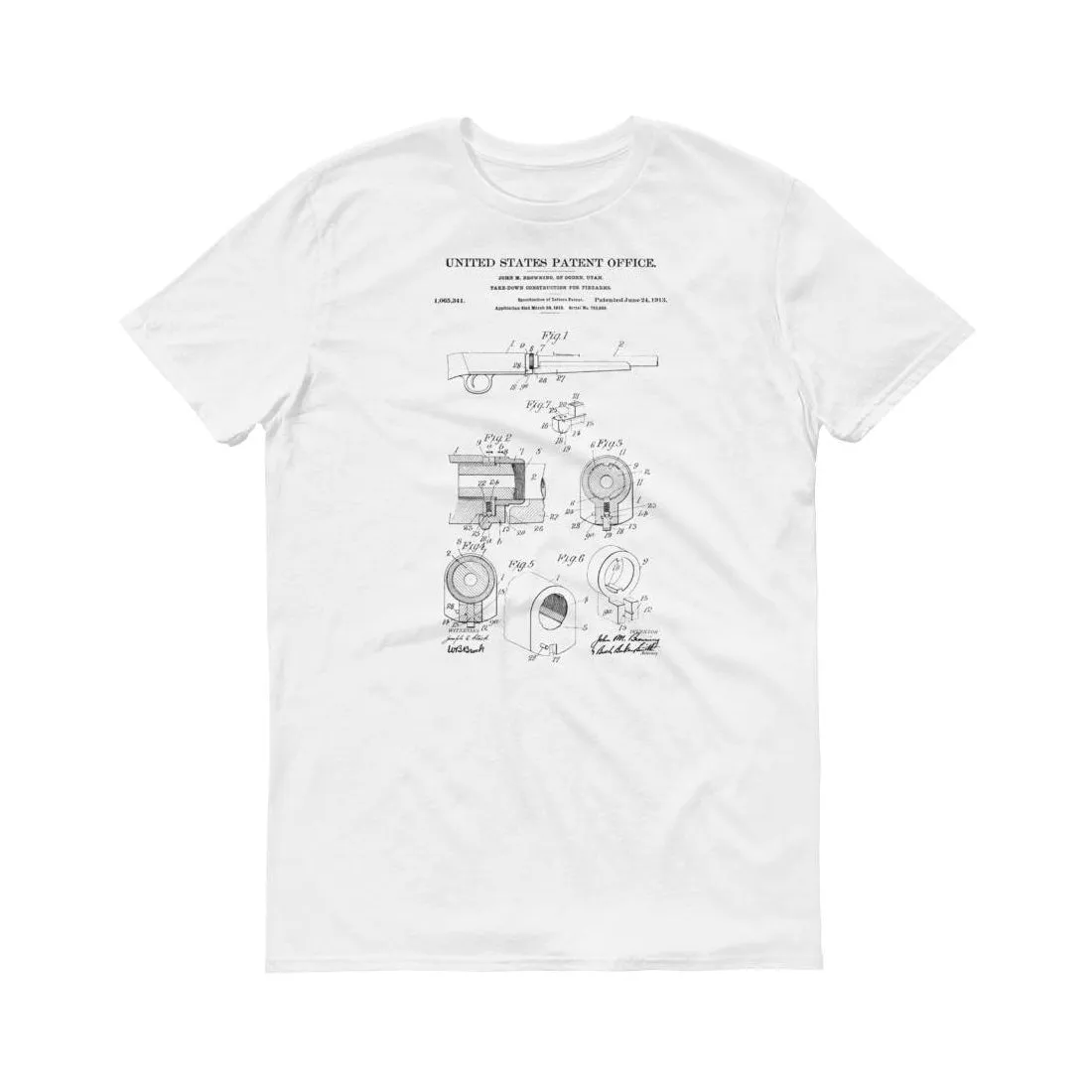 1913 Browning Firearm Patent T-Shirt - Old Patent T-shirt, Firearm t-Shirt, Shotgun Patent, Firearm Shirt, Vintage Firearm,  Browning Patent
