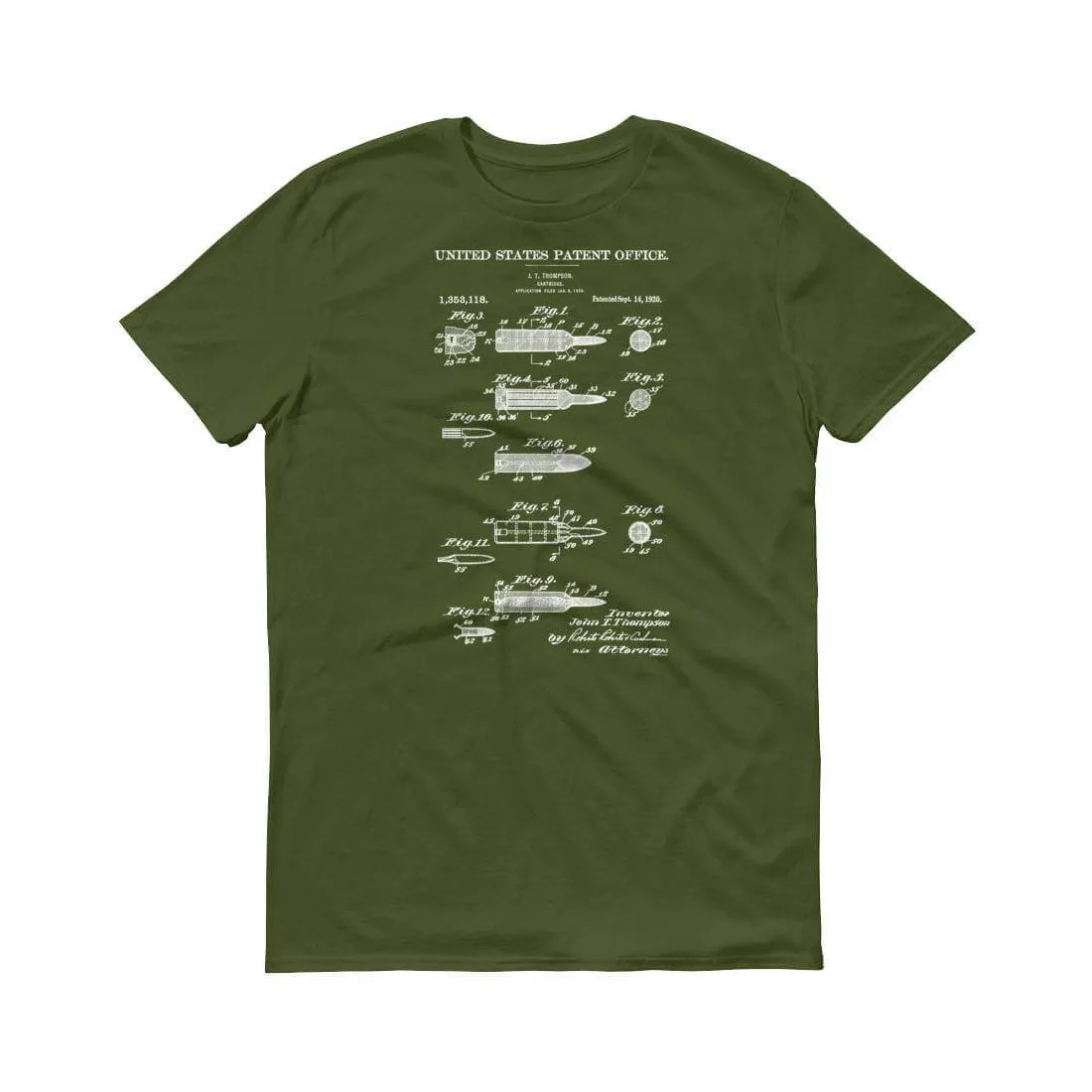 1920 Firearm Cartridge Patent T-Shirt - Bullet Patent, Old Patent T-shirt, Firearm T-shirt, Weapon Patent, Gun Patent, Gun Cartridge T-Shirt