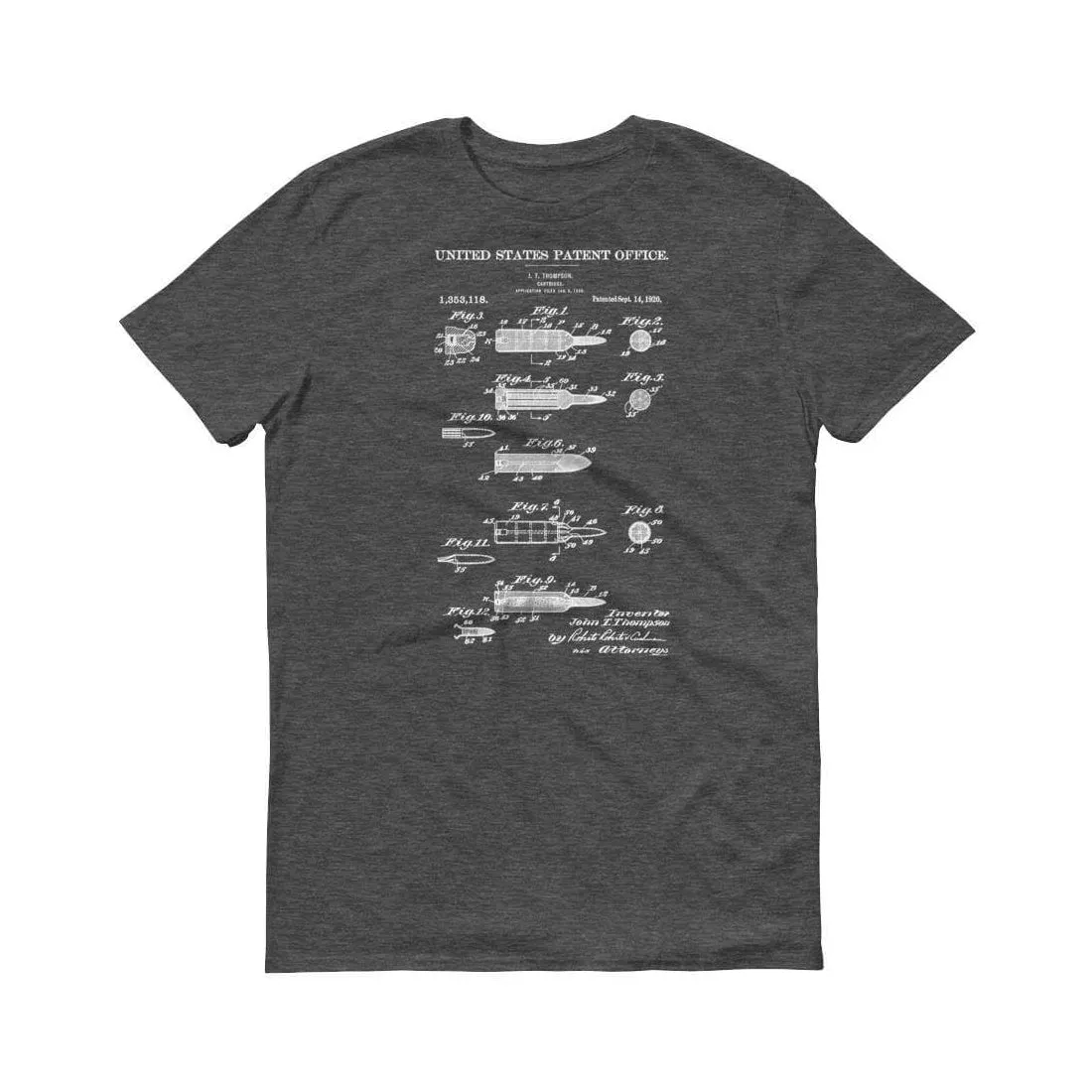 1920 Firearm Cartridge Patent T-Shirt - Bullet Patent, Old Patent T-shirt, Firearm T-shirt, Weapon Patent, Gun Patent, Gun Cartridge T-Shirt