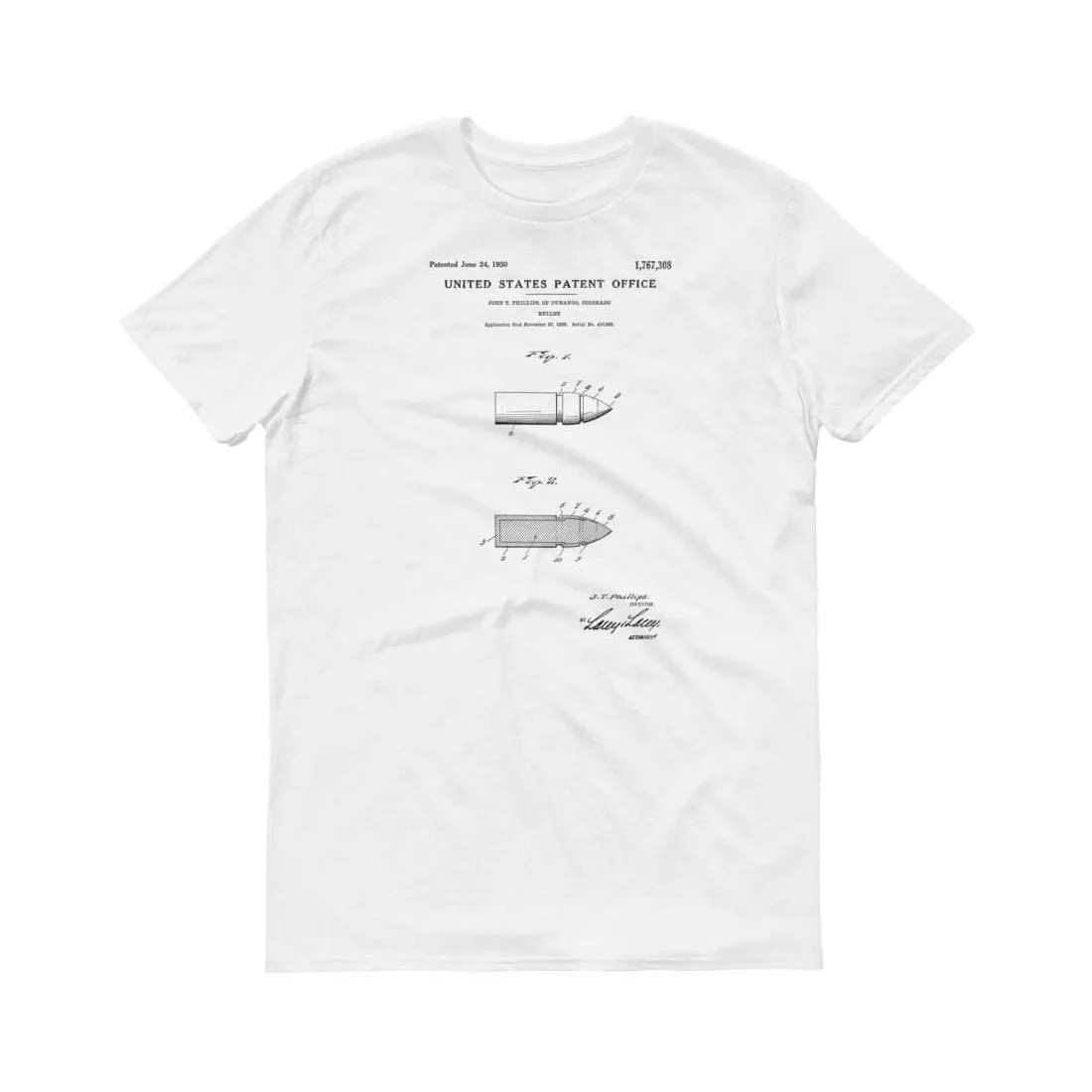 1930 Bullet Patent T-Shirt - Bullet T-Shirt, Old Patent T-shirt, Firearm T-shirt, Weapon Patent, Gun Patent, Ammunition T-Shirt