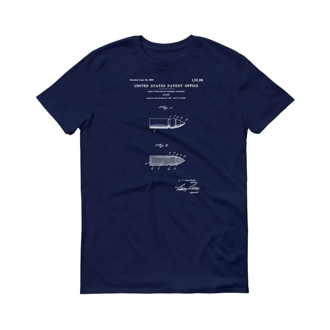 1930 Bullet Patent T-Shirt - Bullet T-Shirt, Old Patent T-shirt, Firearm T-shirt, Weapon Patent, Gun Patent, Ammunition T-Shirt