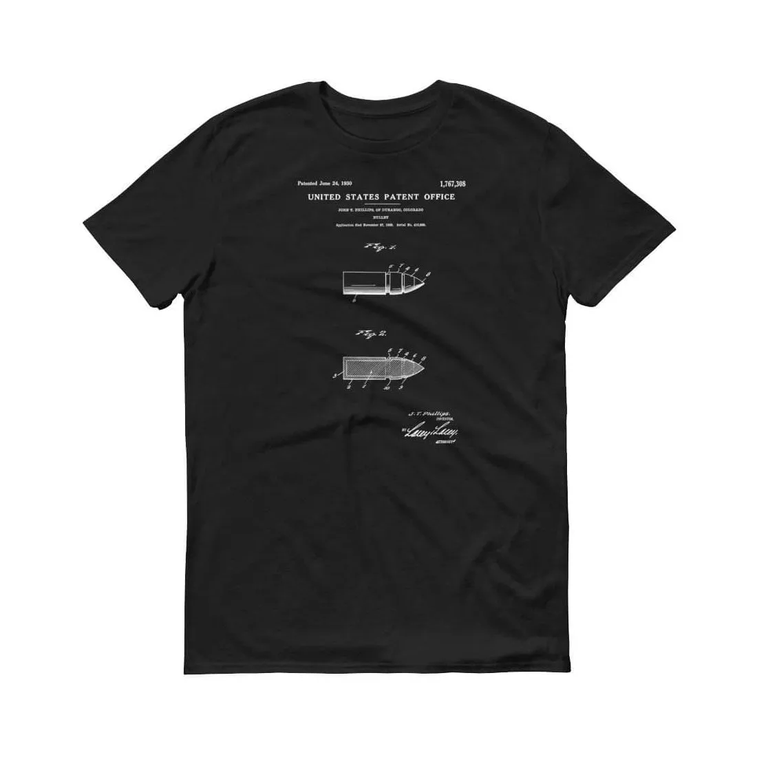 1930 Bullet Patent T-Shirt - Bullet T-Shirt, Old Patent T-shirt, Firearm T-shirt, Weapon Patent, Gun Patent, Ammunition T-Shirt