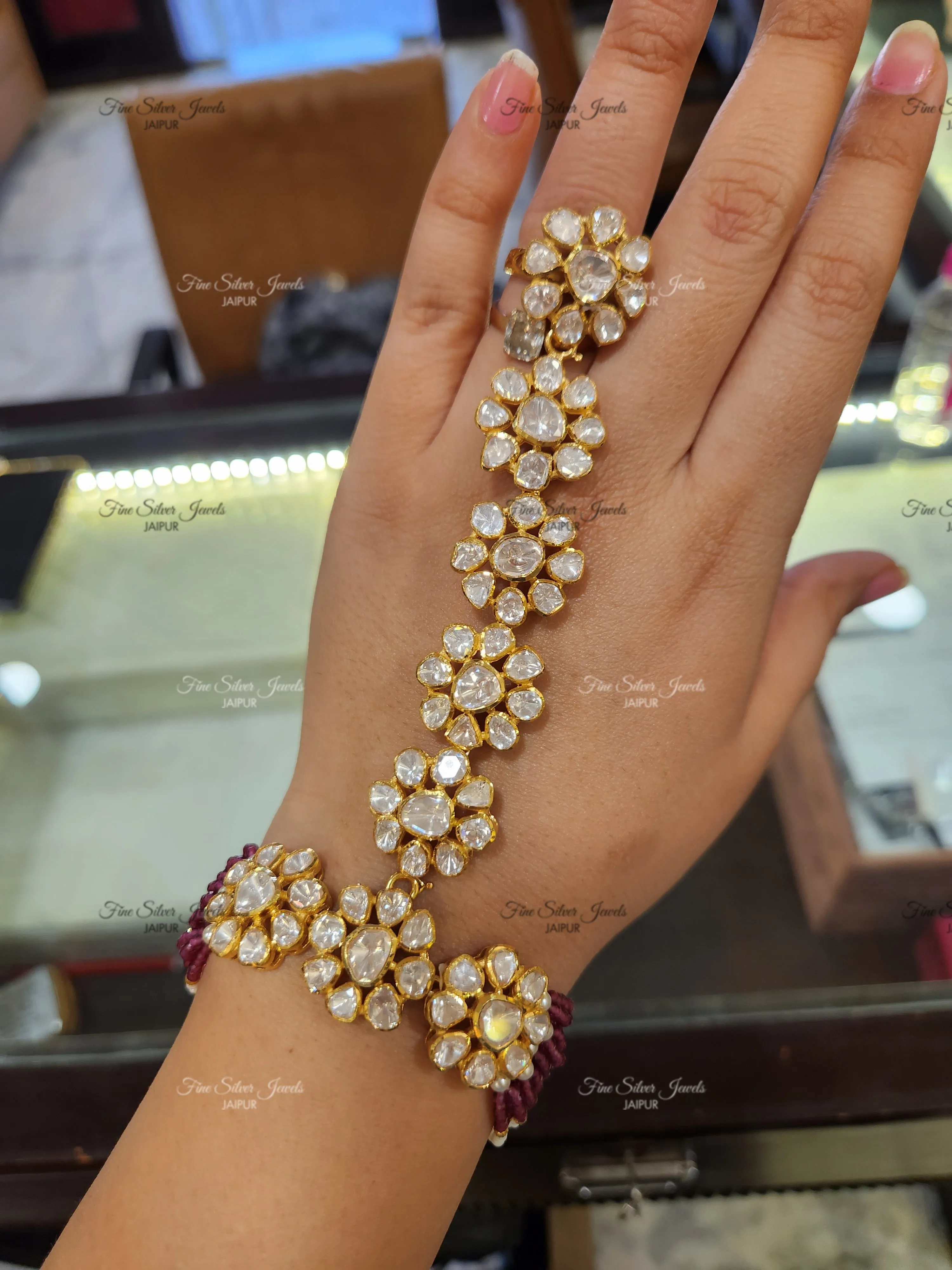 925 Silver Polki Hathphool (pair)