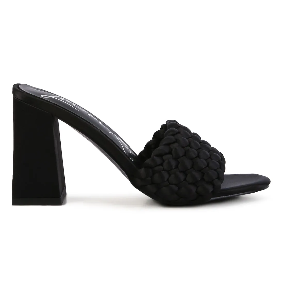 Black Braided Satin Block Sandals
