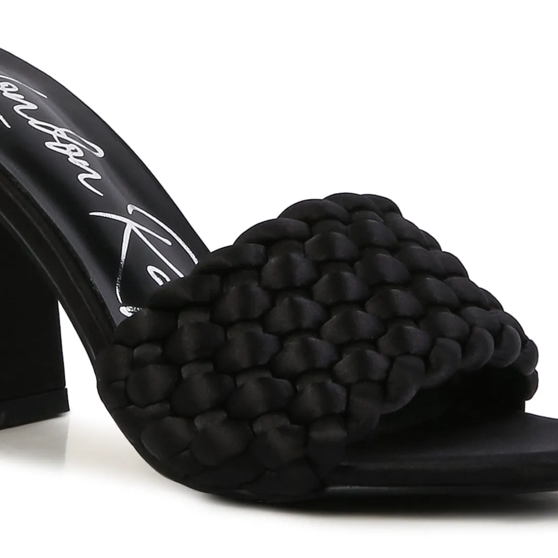 Black Braided Satin Block Sandals