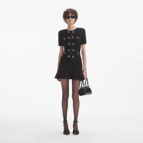 Black Knit Buttoned Mini Dress