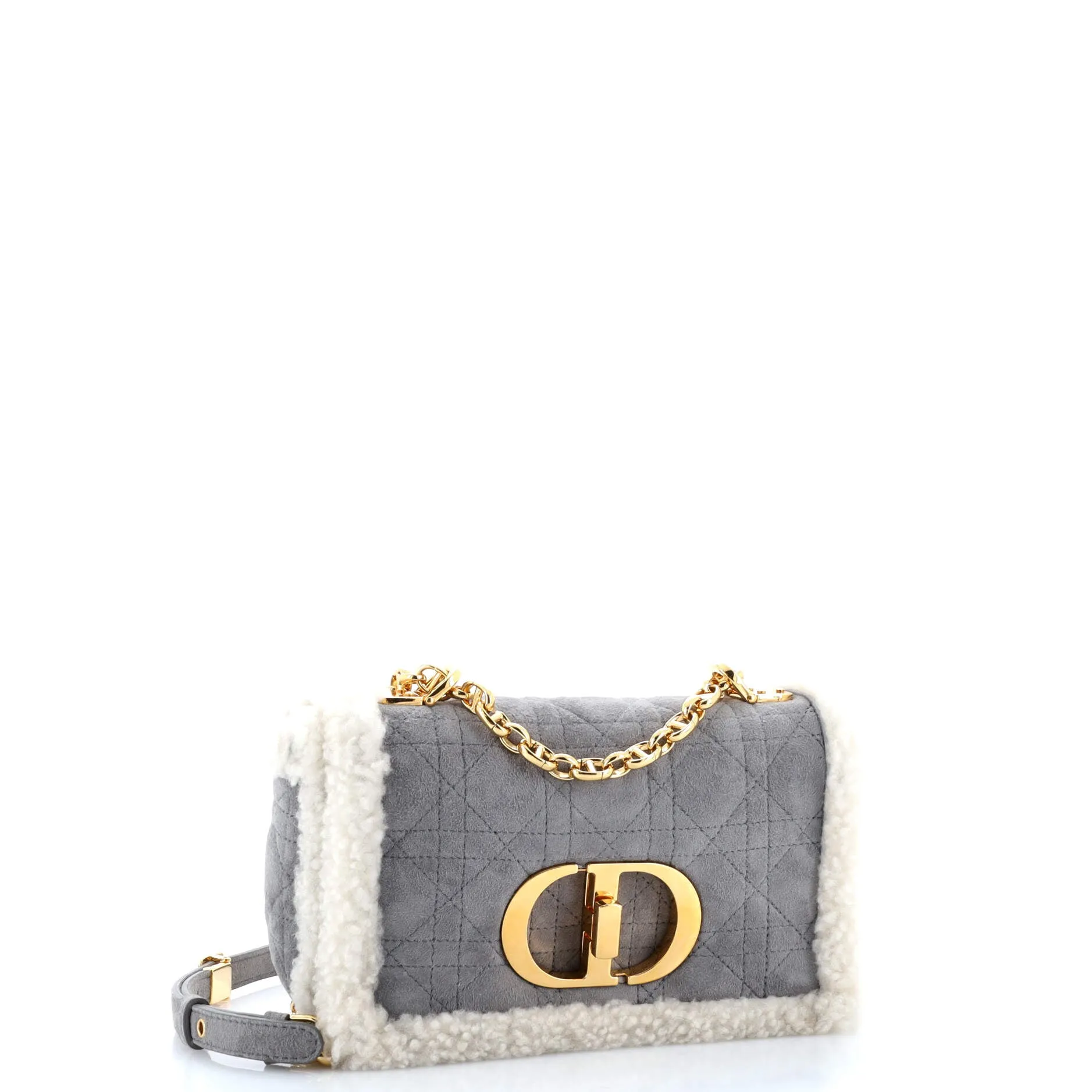 Caro Bag Cannage Quilt Suede with Shearling Small