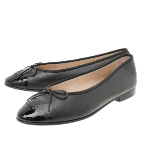 Chanel Black CC Cap Toe Bow Ballerina Flats 38.5
