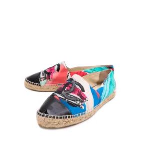 Chanel Black Multicolor CC Car Print Espadrille 40