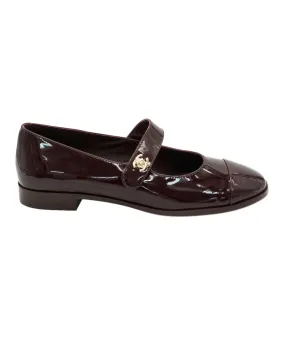 Chanel Mary Janes Patent Burgundy Leather Ballet Flats ALC1884
