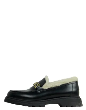 Christian Dior Black Brushed Calfskin & Shearling Dior Code Loafers sz 39.5