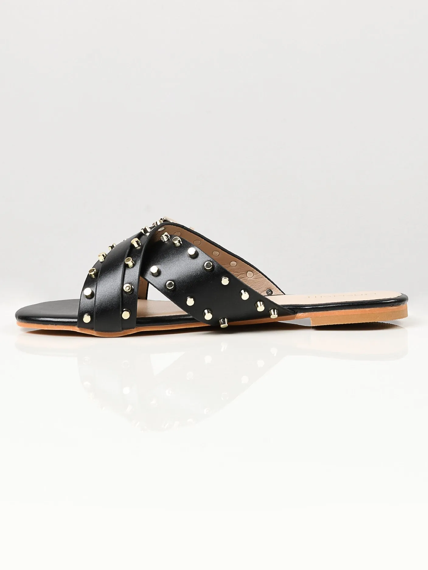 Crisscross Studded Flats - Black