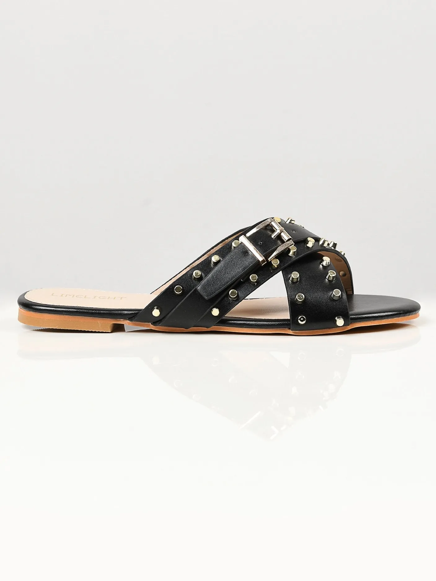 Crisscross Studded Flats - Black