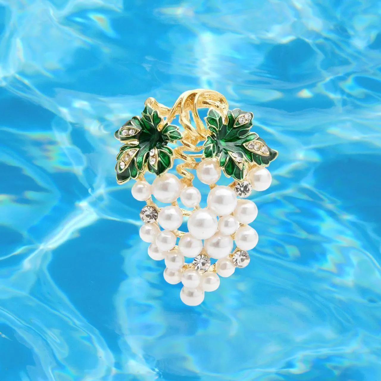Crystal/Pearl Studded Grape Vine Brooch