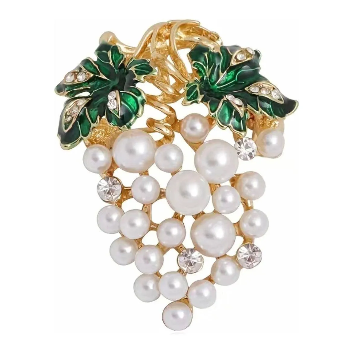 Crystal/Pearl Studded Grape Vine Brooch