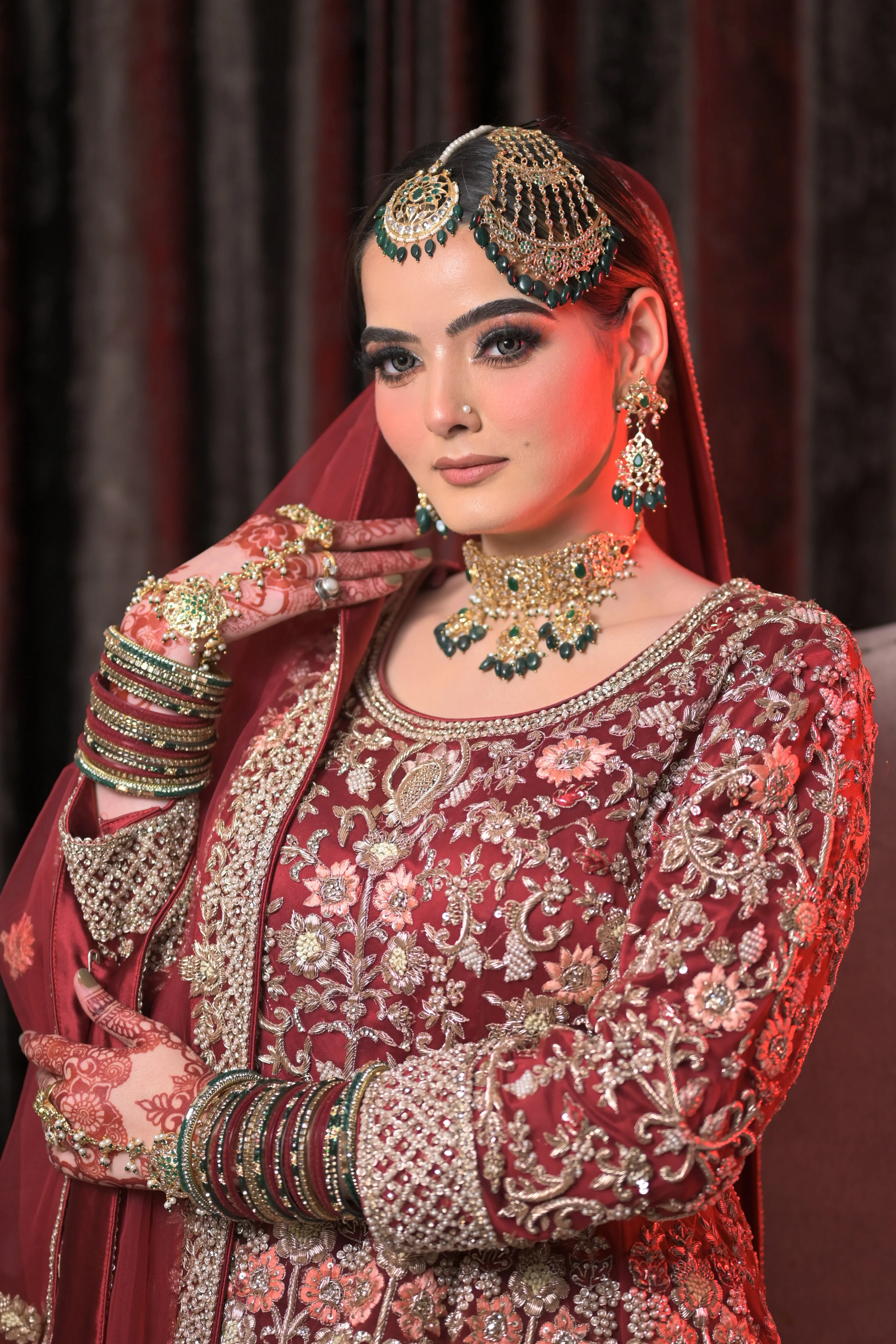 Dark Red Peplum with Lehenga Trail