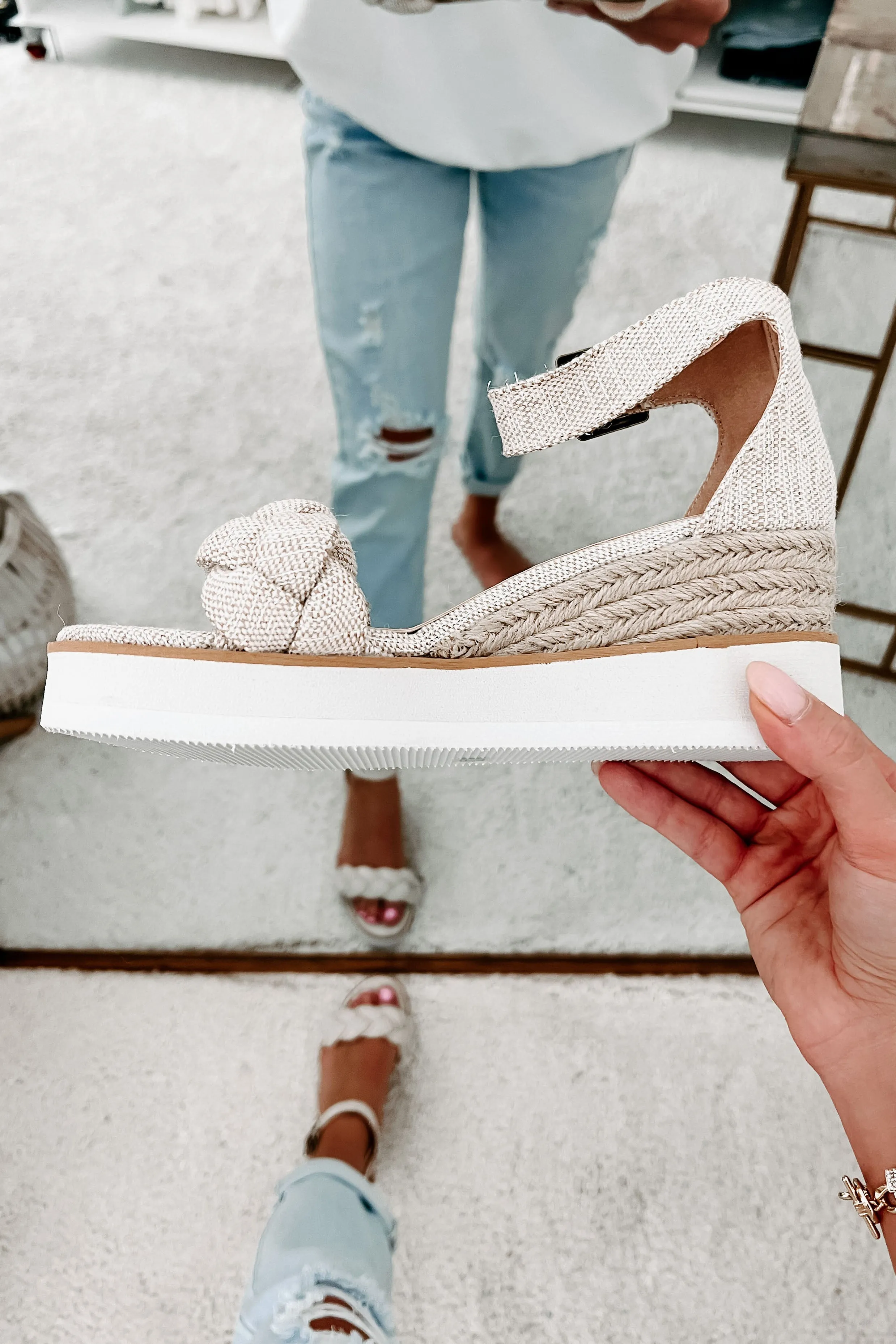 Every Little Step Braided Wedge Sandal (Natural/Silver)