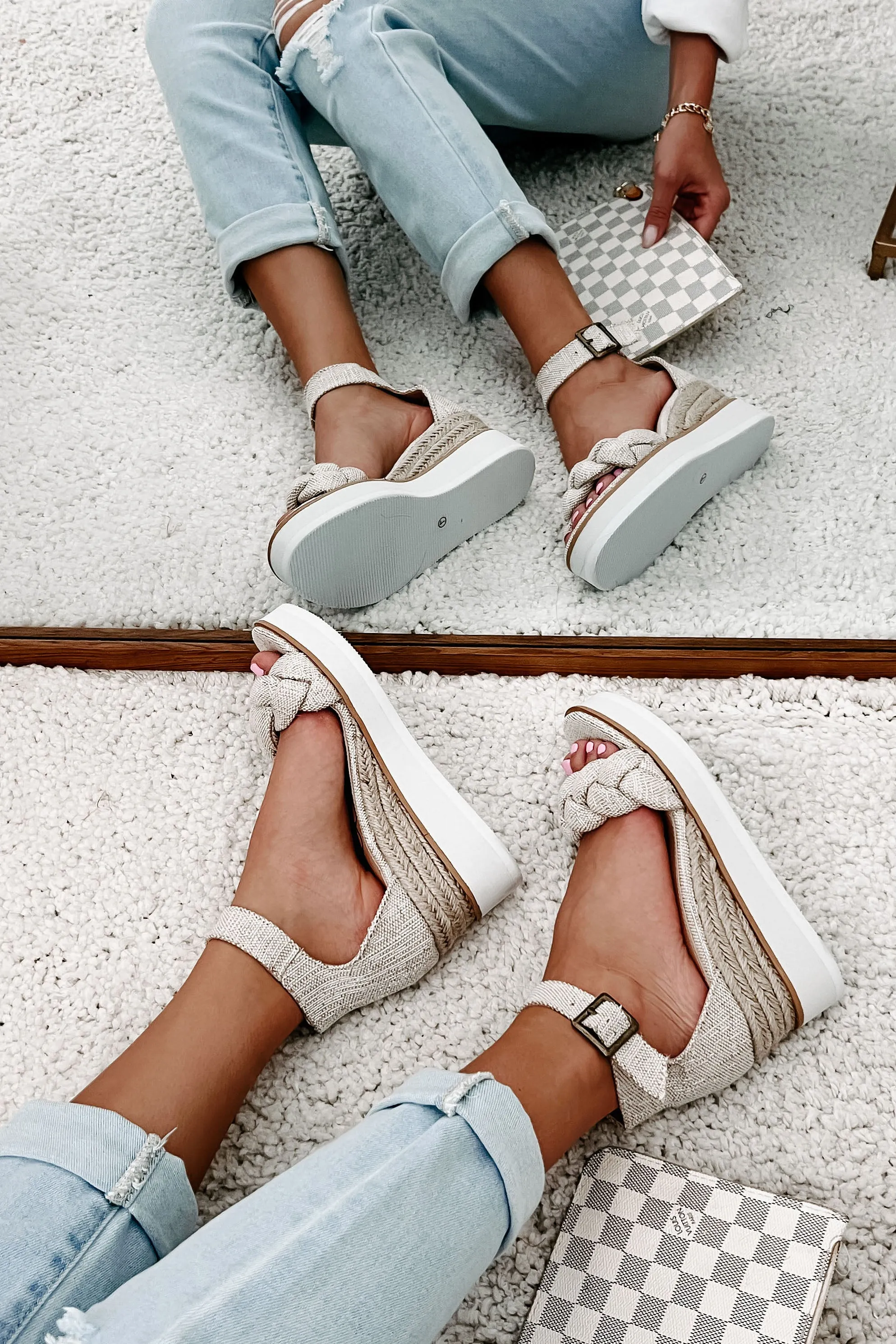Every Little Step Braided Wedge Sandal (Natural/Silver)