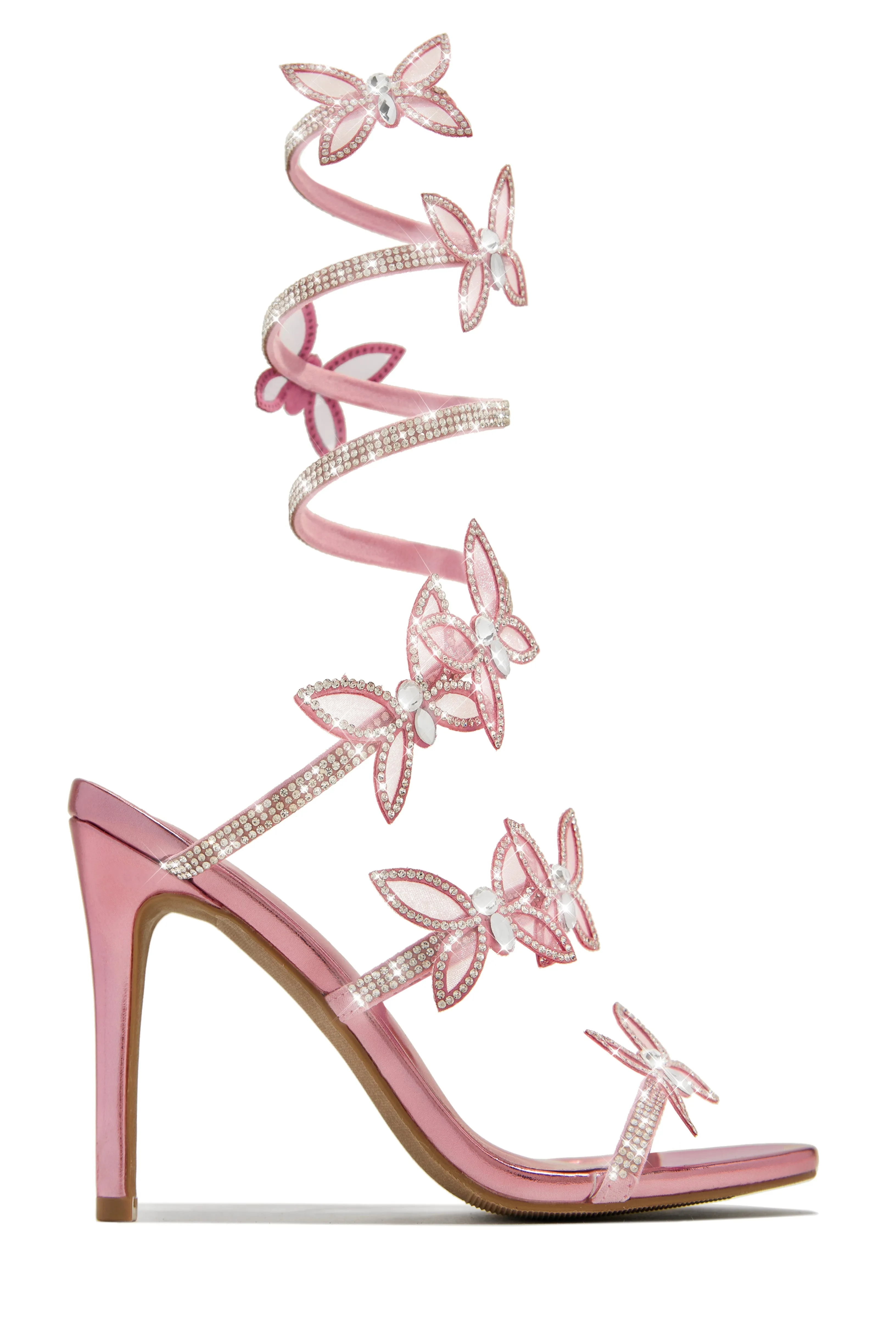 Fantasy Butterfly Embellished Around The Ankle Coil Heels - Black