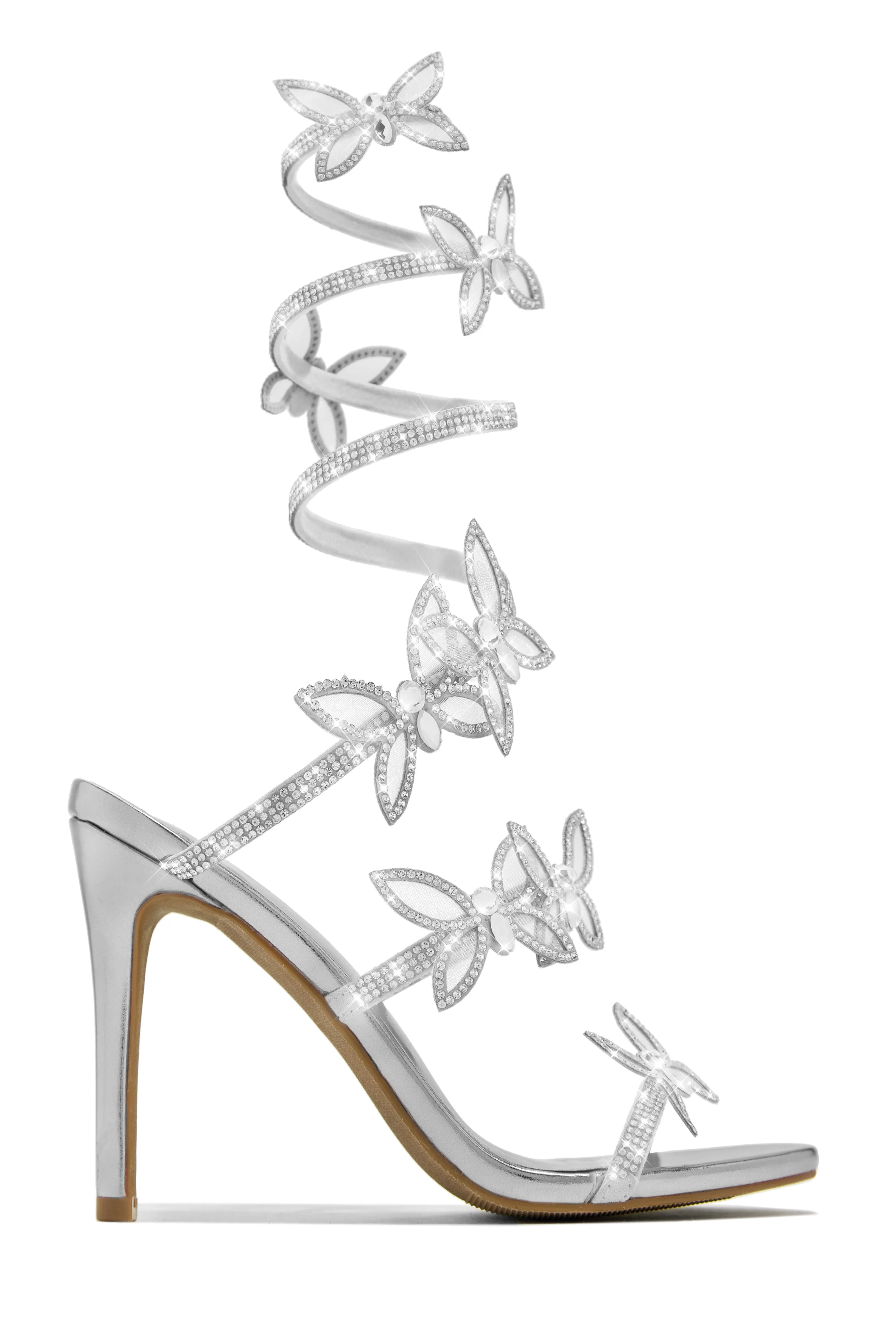 Fantasy Butterfly Embellished Around The Ankle Coil Heels - Black