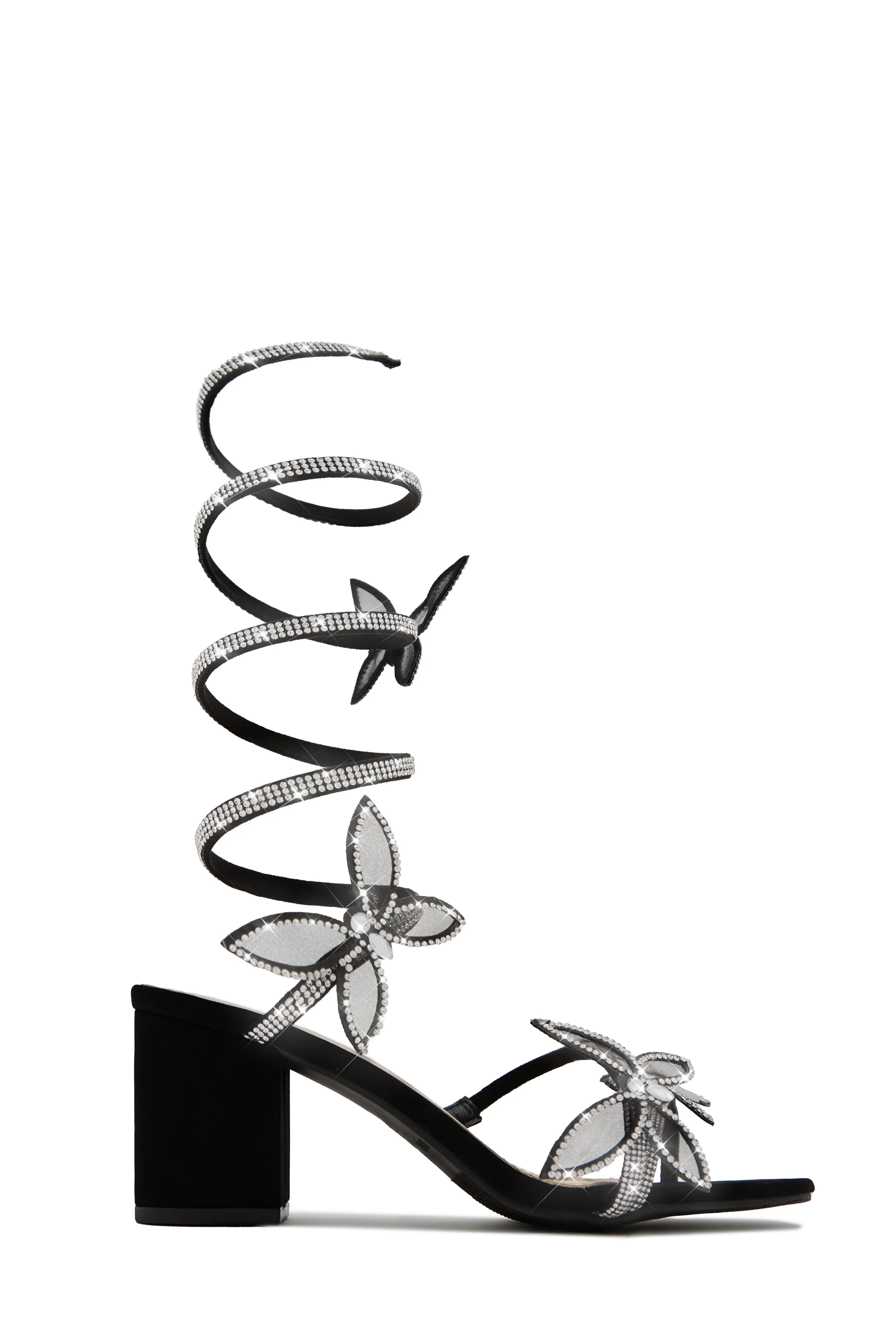 Fantasy Embellished Around The Ankle Coil Block Heels - Silver