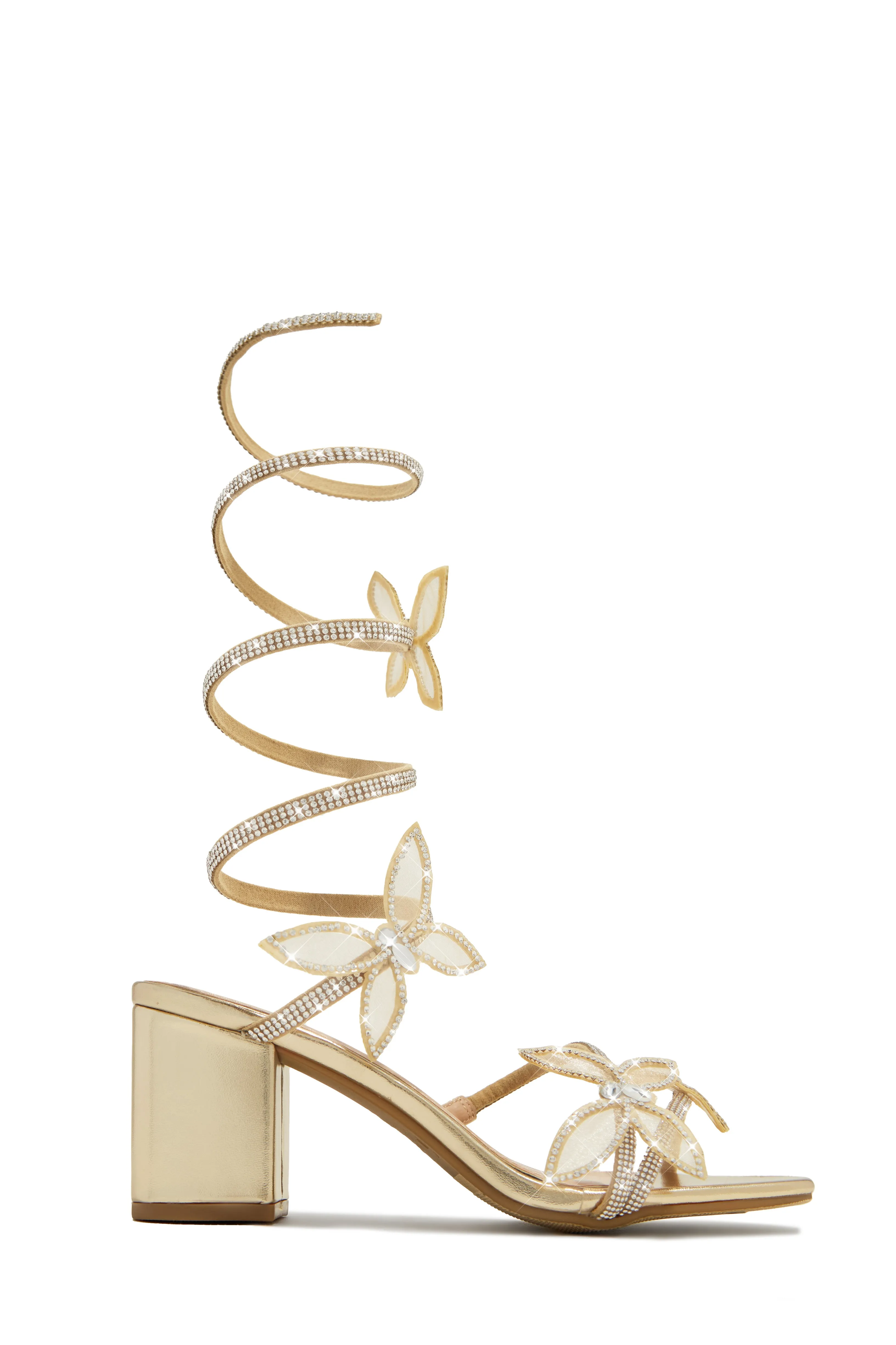 Fantasy Embellished Around The Ankle Coil Block Heels - Silver