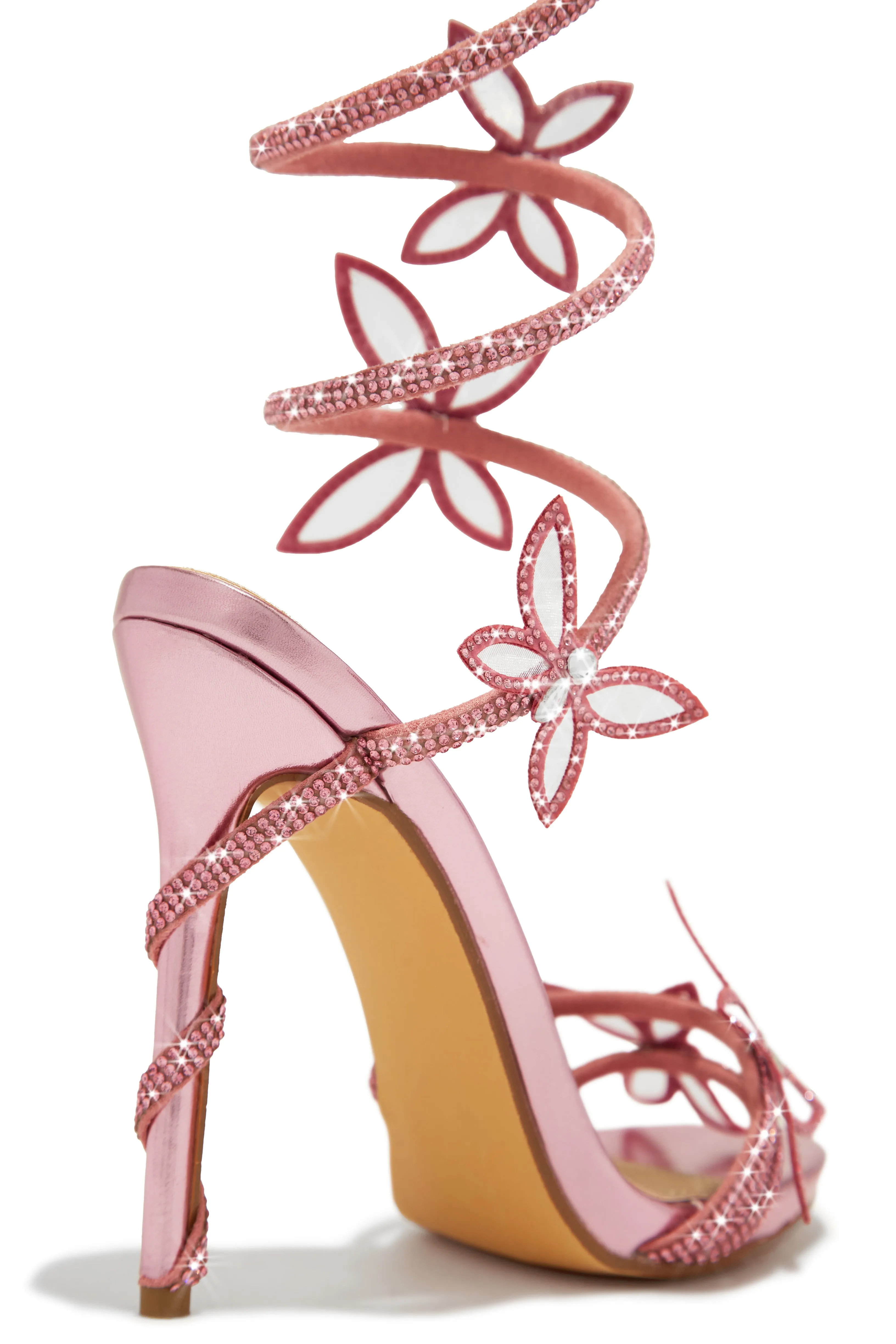 Fantasy Embellished Around The Ankle Coil Heels - Pink