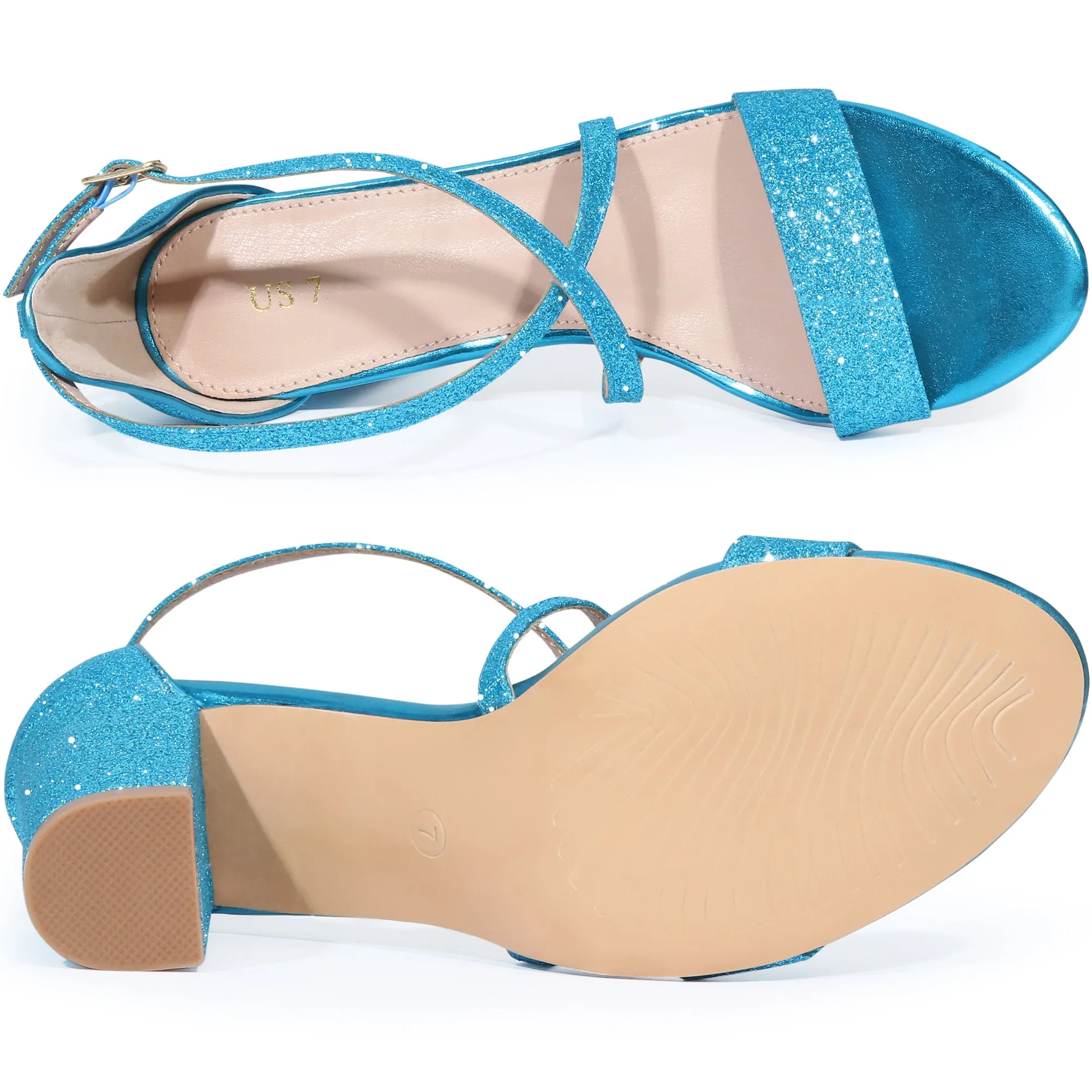 Glitter Crisscross Strap Block Heel Sandals