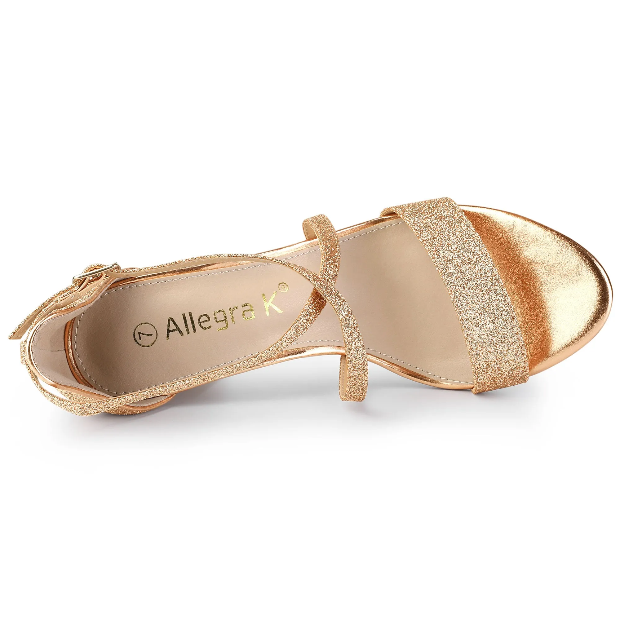 Glitter Crisscross Strap Block Heel Sandals