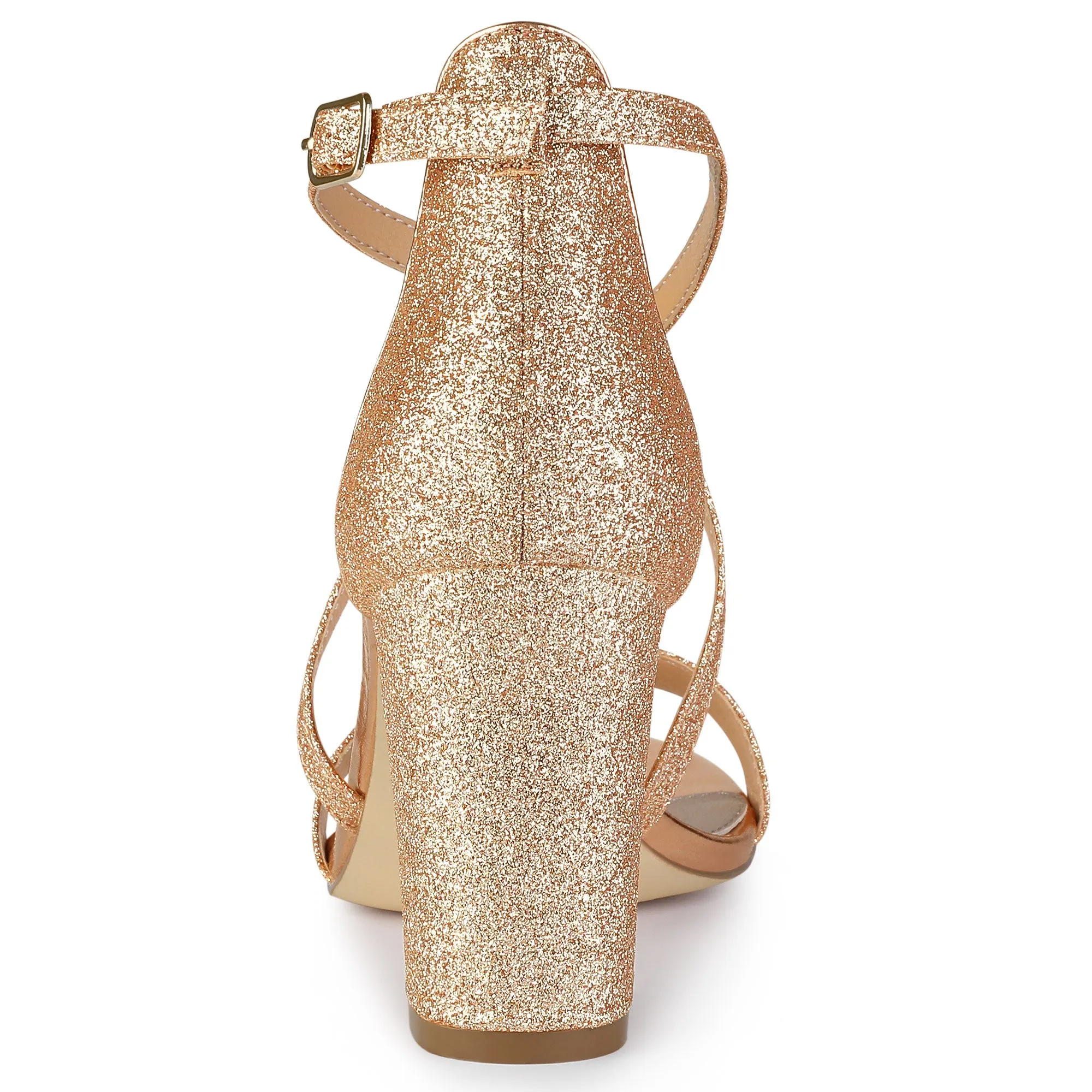 Glitter Crisscross Strap Block Heel Sandals