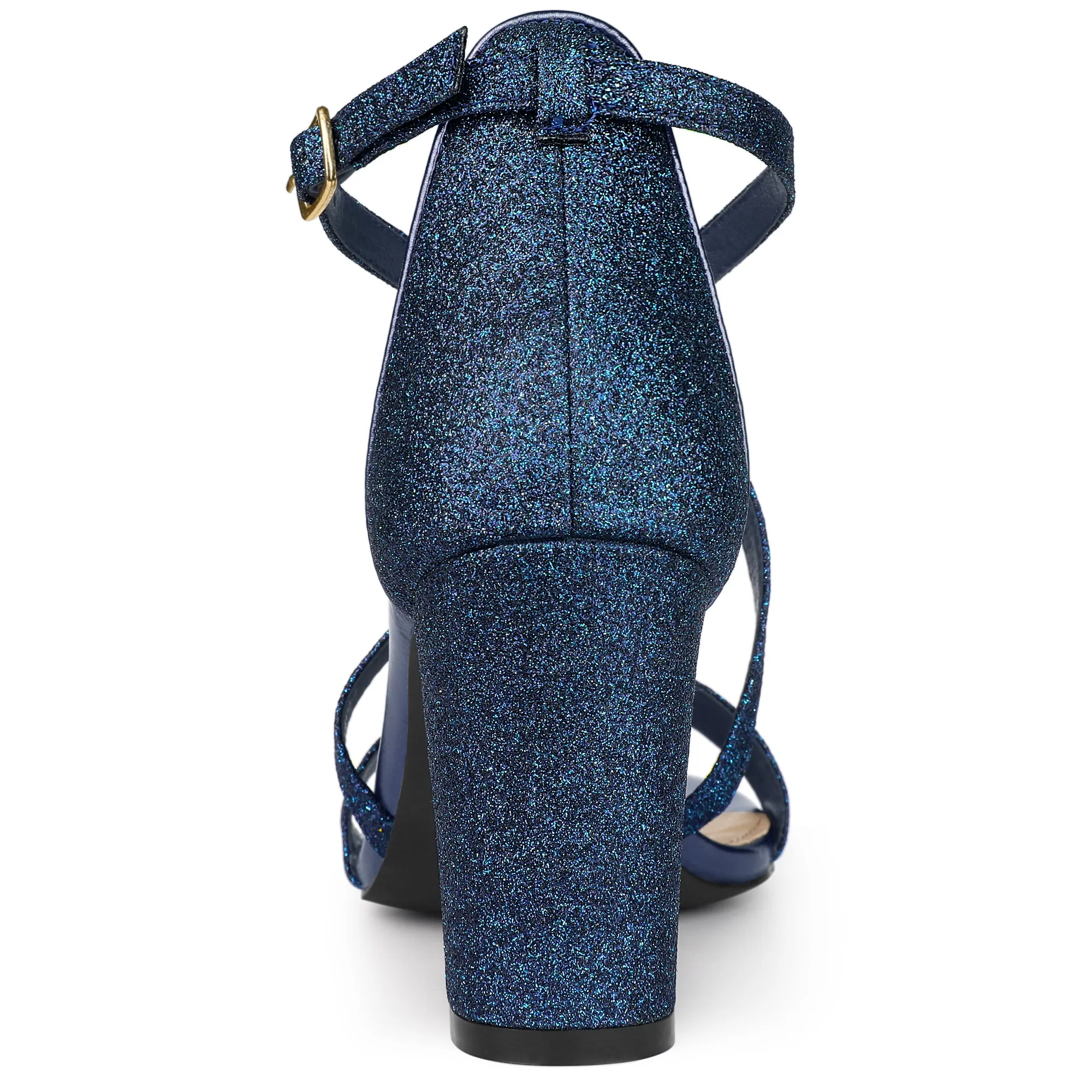 Glitter Crisscross Strap Block Heel Sandals
