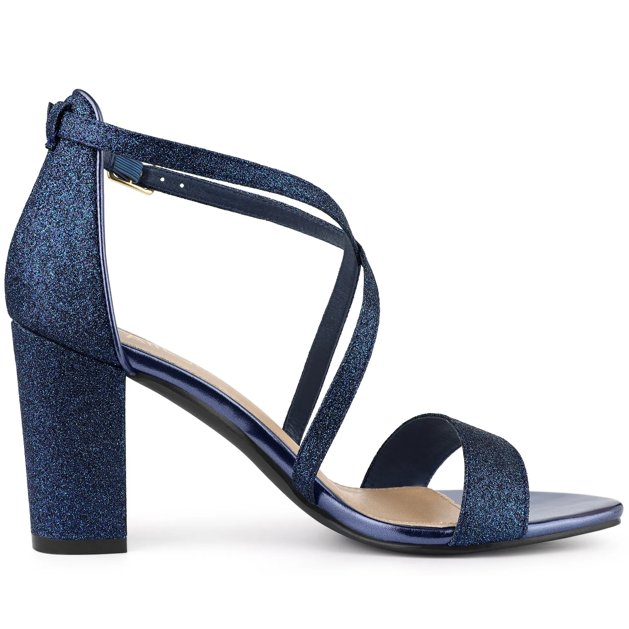 Glitter Crisscross Strap Block Heel Sandals