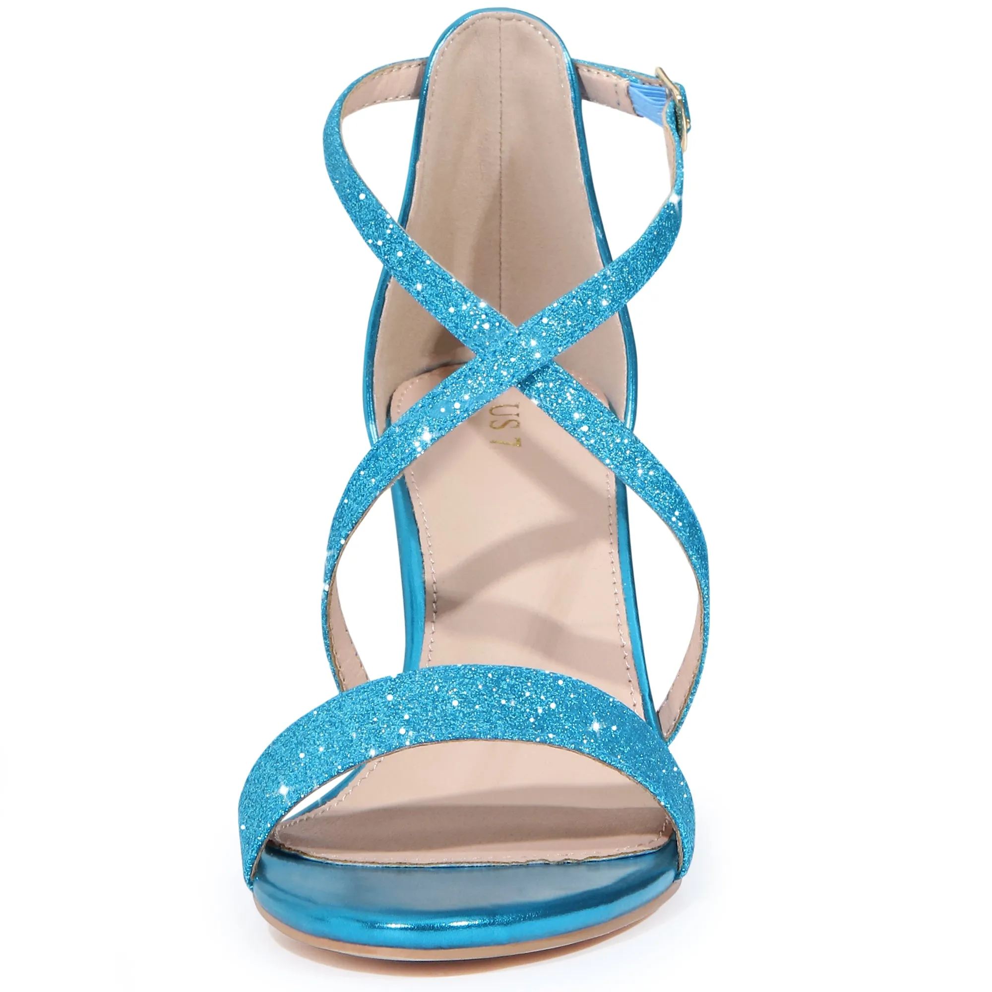 Glitter Crisscross Strap Block Heel Sandals